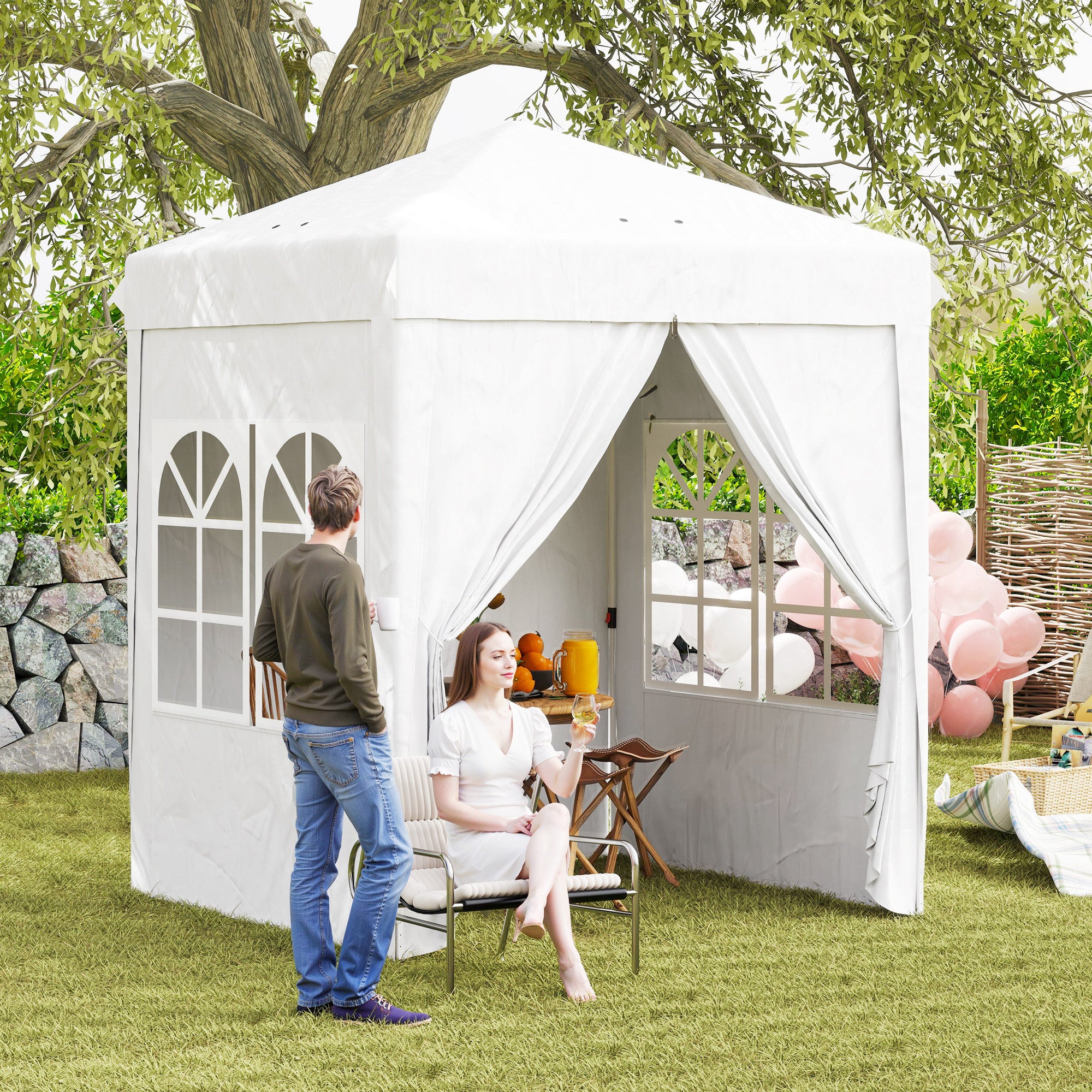 Outsunny 6.7' x 6.7' Pop-Up Canopy Tent with Sidewalls, Instant Sun Shelter, Height-Adjustable, Carry Bag Included, for Outdoor, Garden, Patio, White