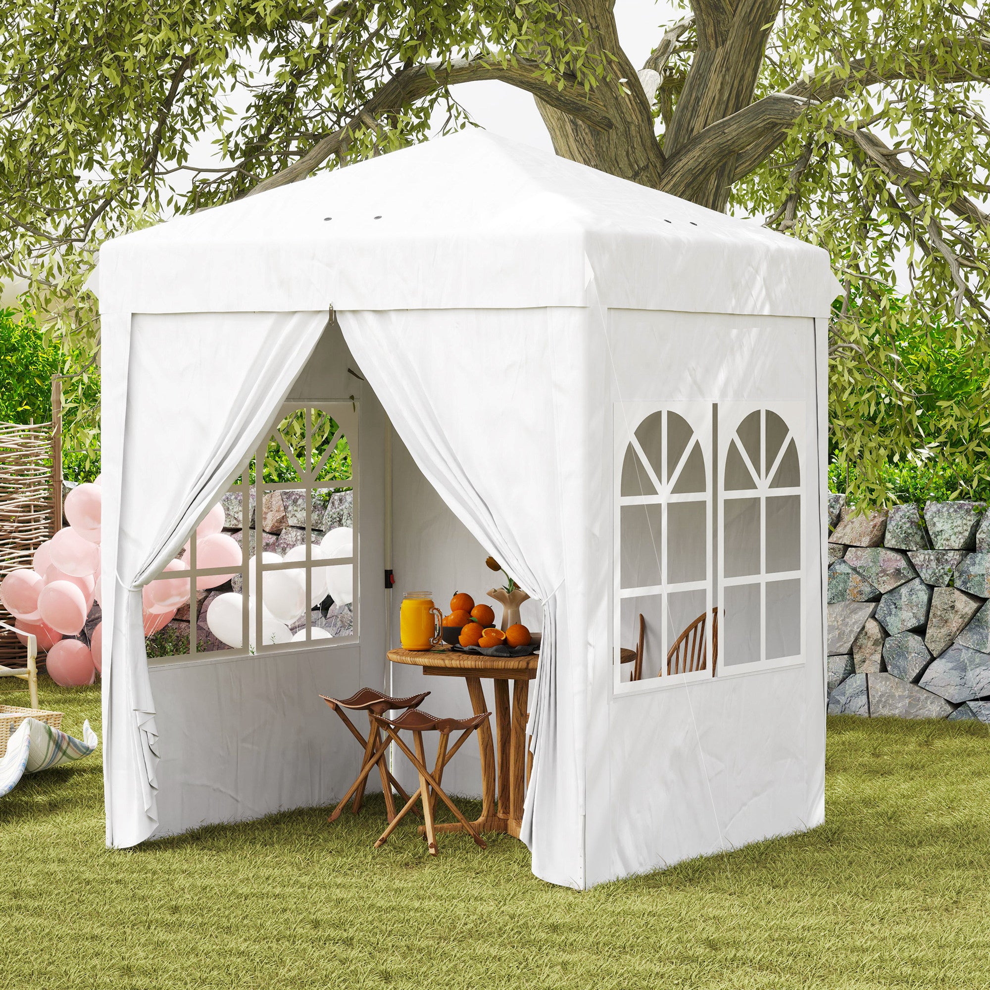 Outsunny 6.7' x 6.7' Pop-Up Canopy Tent with Sidewalls, Instant Sun Shelter, Height-Adjustable, Carry Bag Included, for Outdoor, Garden, Patio, White