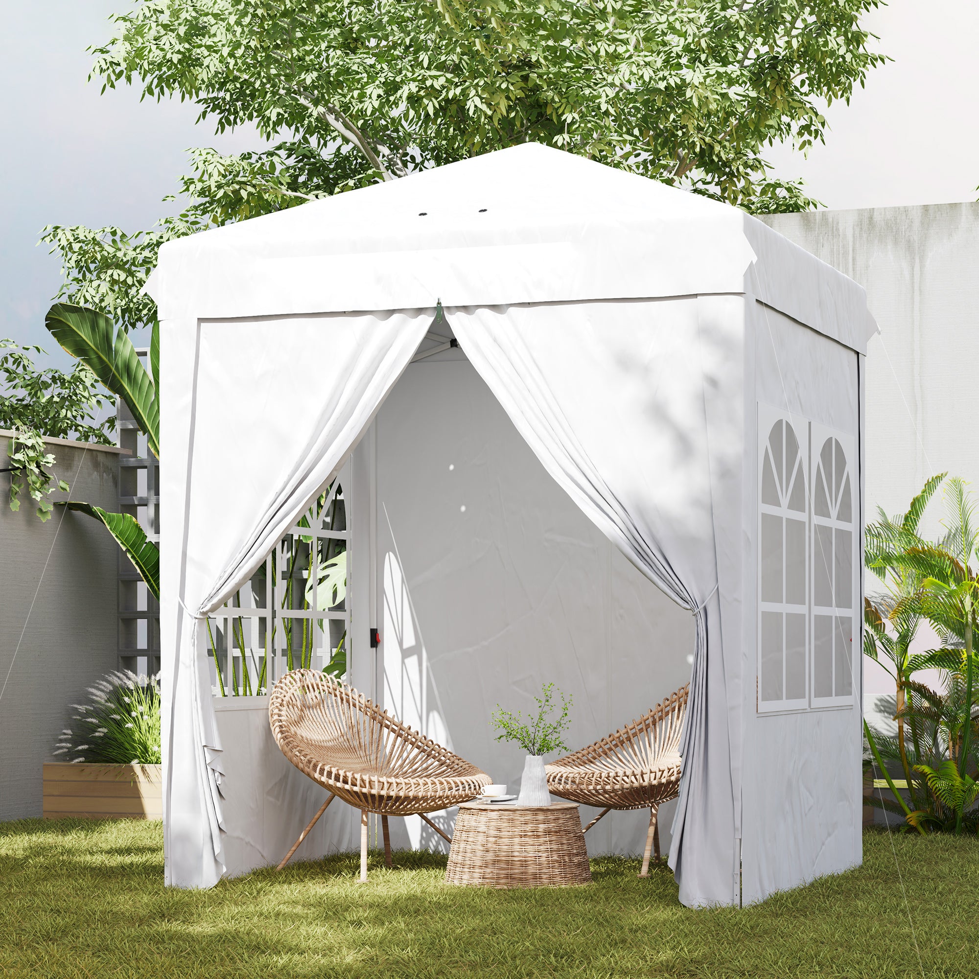 Outsunny 6.7' x 6.7' Pop-Up Canopy Tent with Sidewalls, Instant Sun Shelter, Height-Adjustable, Carry Bag Included, for Outdoor, Garden, Patio, White