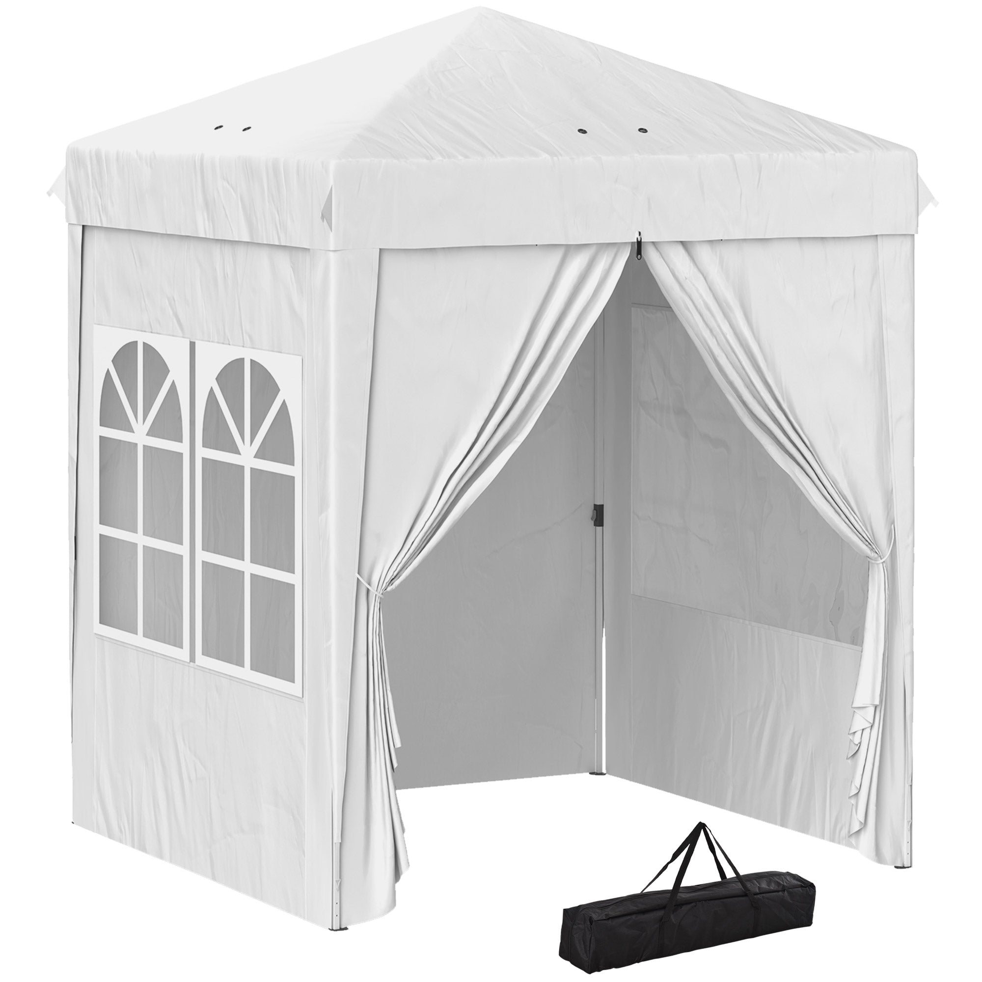 Outsunny 6.7' x 6.7' Pop-Up Canopy Tent with Sidewalls, Instant Sun Shelter, Height-Adjustable, Carry Bag Included, for Outdoor, Garden, Patio, White