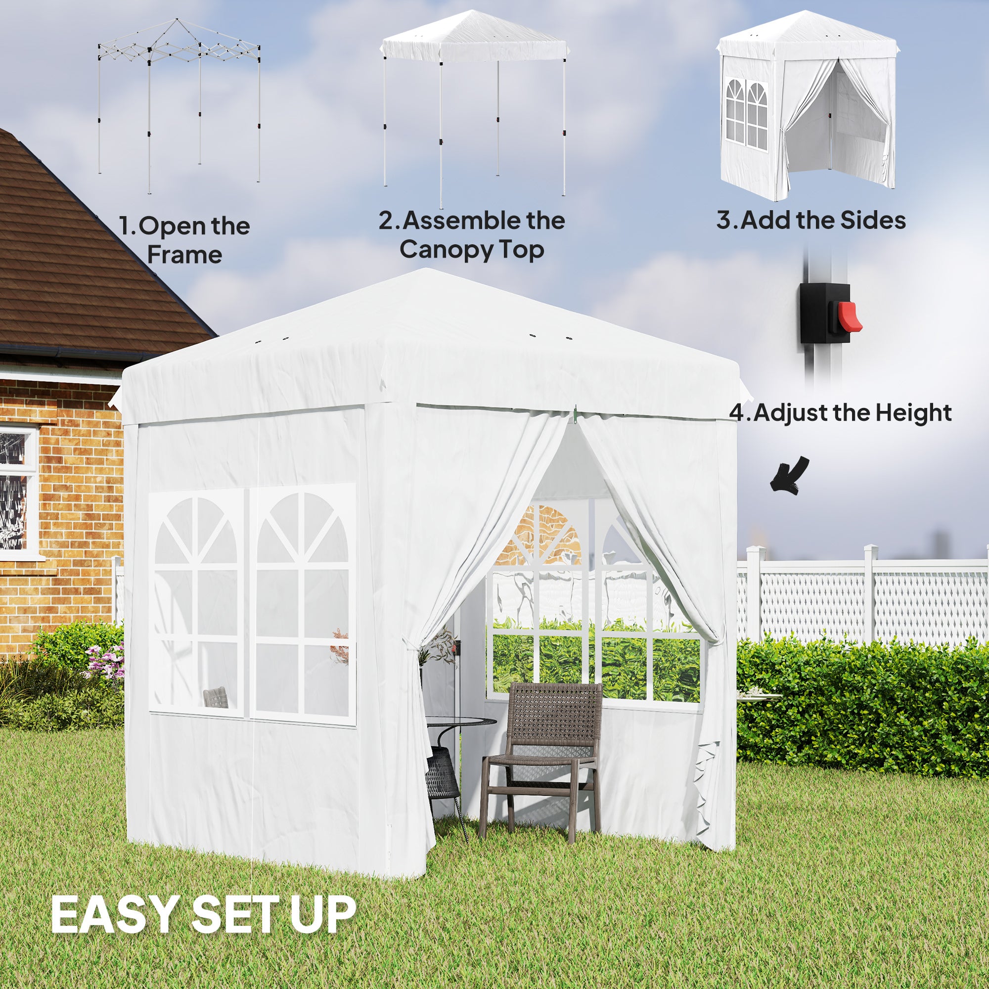 Outsunny 6.7' x 6.7' Pop-Up Canopy Tent with Sidewalls, Instant Sun Shelter, Height-Adjustable, Carry Bag Included, for Outdoor, Garden, Patio, White