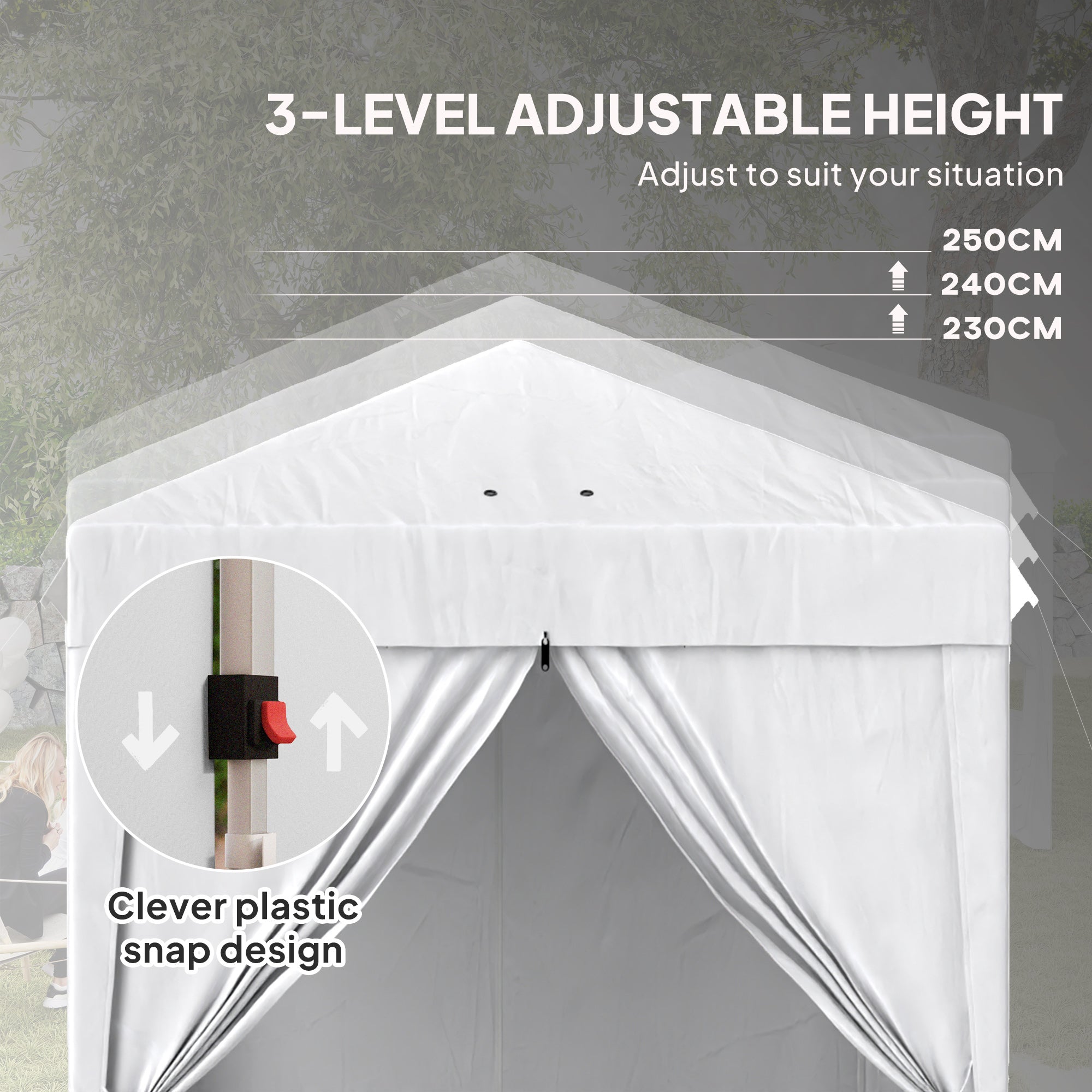 Outsunny 6.7' x 6.7' Pop-Up Canopy Tent with Sidewalls, Instant Sun Shelter, Height-Adjustable, Carry Bag Included, for Outdoor, Garden, Patio, White
