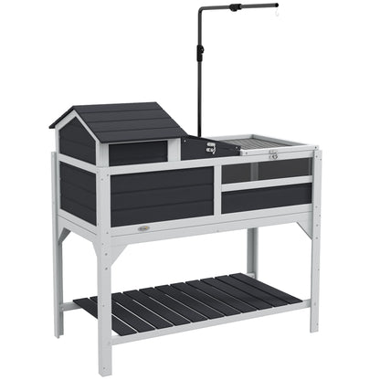 PawHut Tortoise House, 2 Layers Wooden Tortoise Enclosure with Adjustable Lamp Holder, Tortoise Table with Openable Lid, Removable Main House, Storage Shelf, Run Box, Fixed Tray - Grey