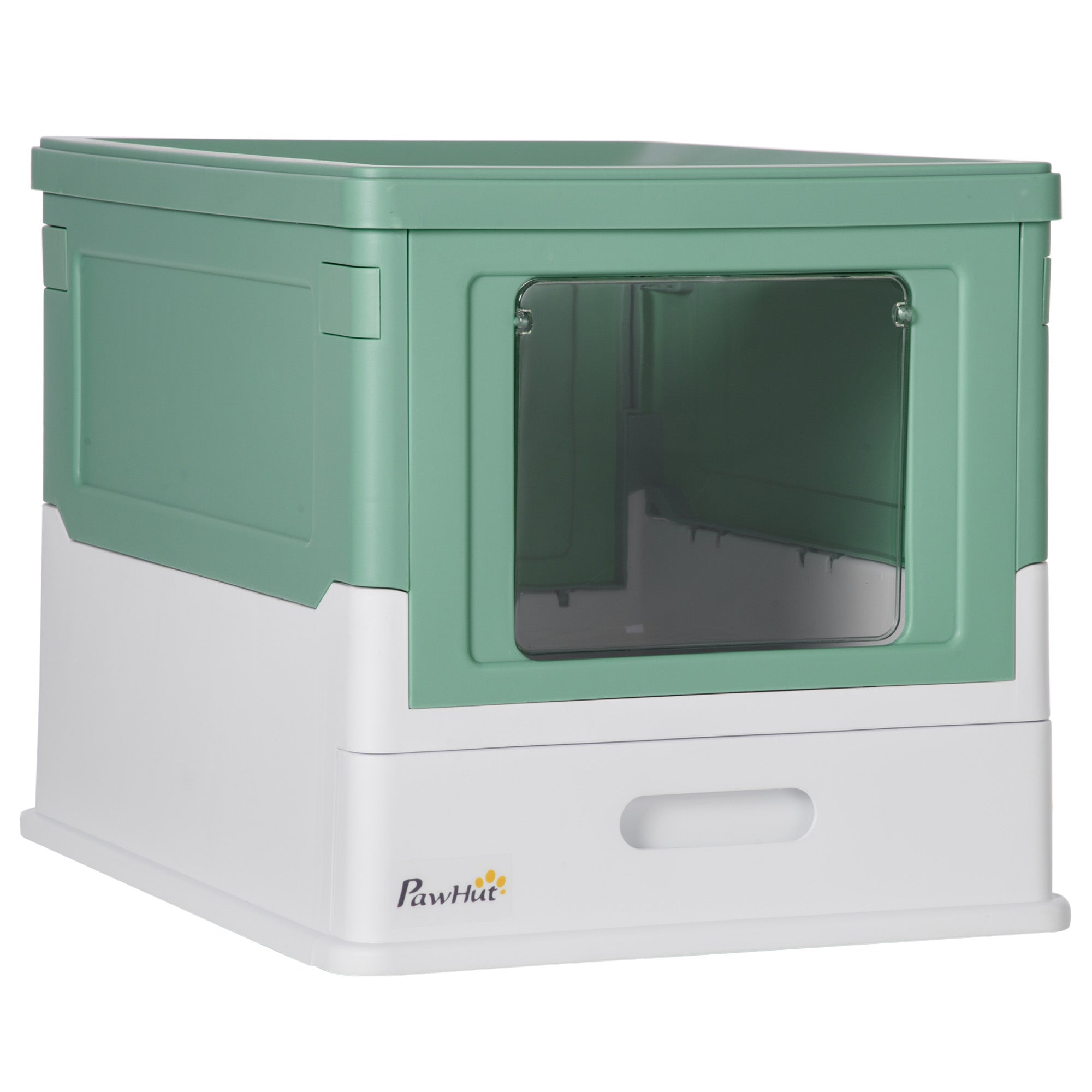 PawHut Fully Enclosed Cat Litter Box with Scoop, Hooded Cat Litter House with Drawer Type Tray, Foldable Smell Proof Cat Potty with Front Entry, Top Exit, Portable Pet Toilet with Large Space, Green