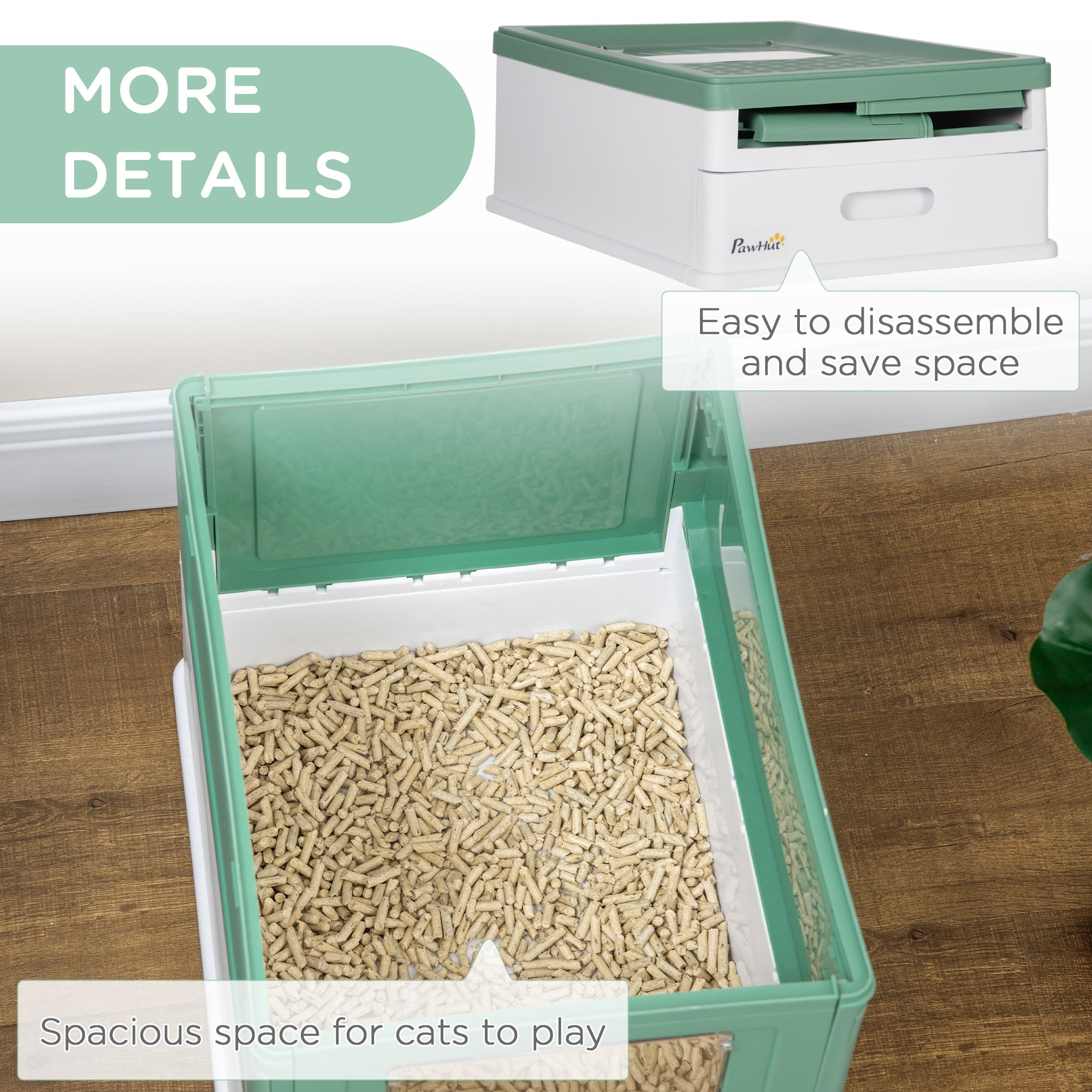 PawHut Fully Enclosed Cat Litter Box with Scoop, Hooded Cat Litter House with Drawer Type Tray, Foldable Smell Proof Cat Potty with Front Entry, Top Exit, Portable Pet Toilet with Large Space, Green
