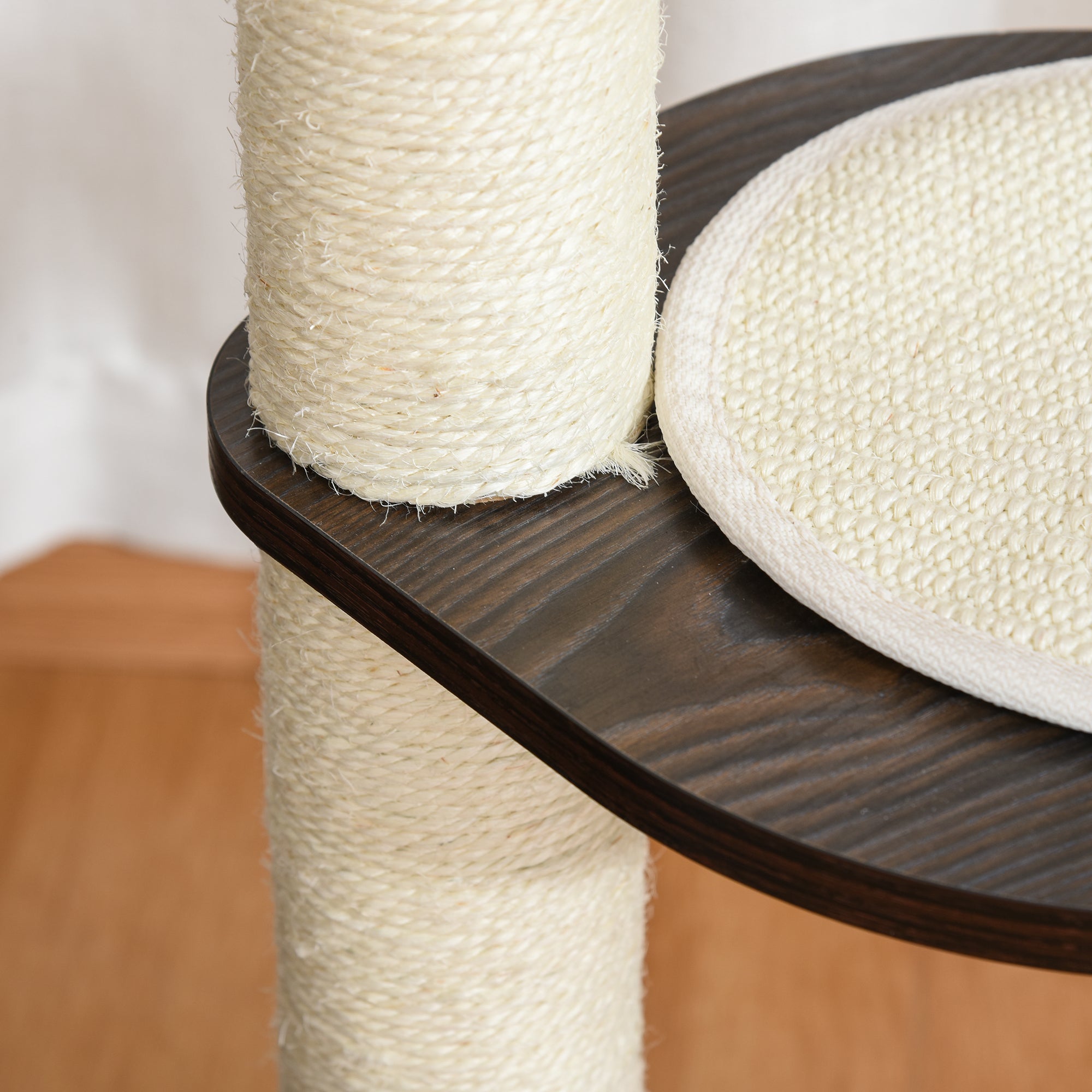 PawHut Cat tree Tower Climbing Activity Center Kitten Furniture with Sisal Scratching Post Condo Perch Cushions Velcro 26" x 15" x 34.75" Brown