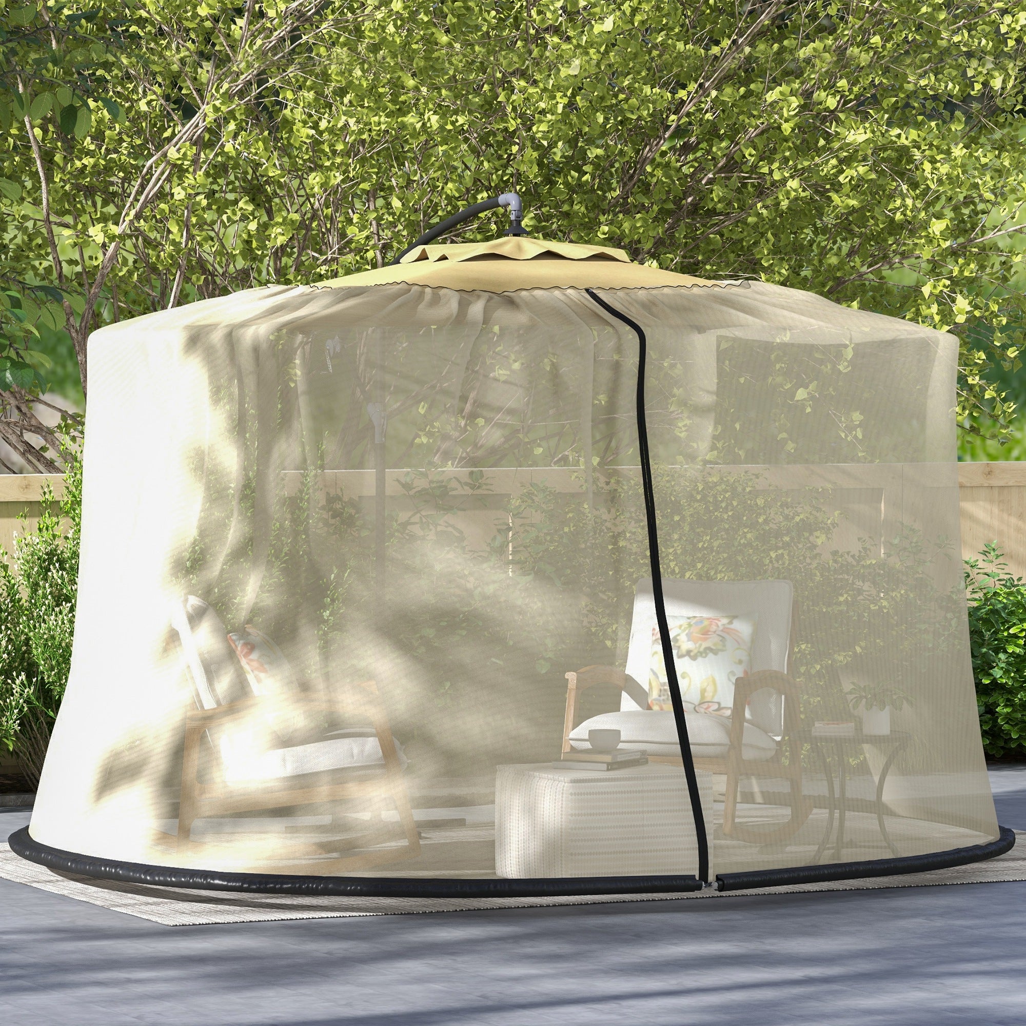 Outsunny Outdoor Patio 7.5FT Umbrella Table Screen Mosquito Bug Net, Garden Large Umbrella Cover Netting with Zippered Door, Beige (Mosquito Netting ONLY)