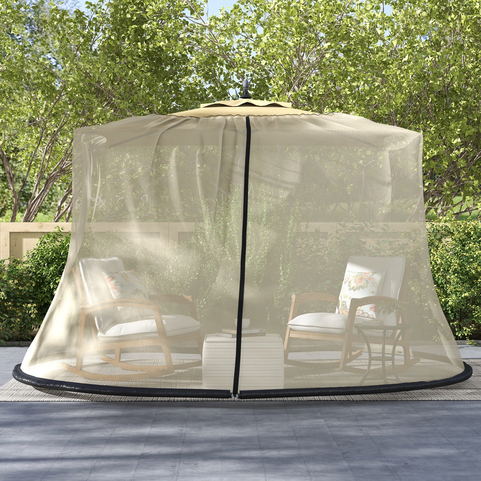 Outsunny Outdoor Patio 7.5FT Umbrella Table Screen Mosquito Bug Net, Garden Large Umbrella Cover Netting with Zippered Door, Beige (Mosquito Netting ONLY)