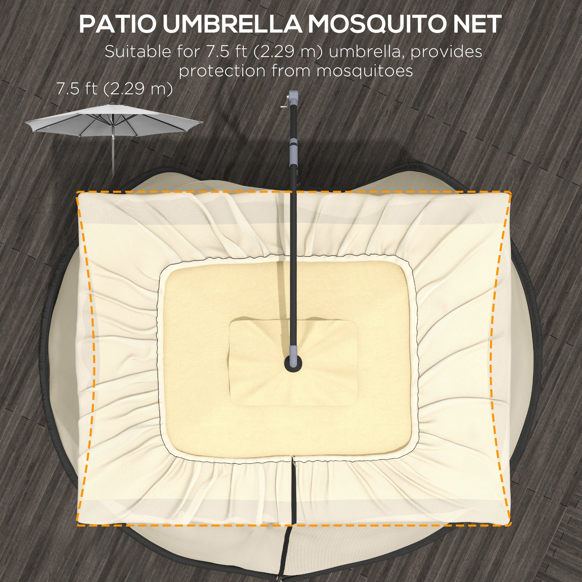 Outsunny Outdoor Patio 7.5FT Umbrella Table Screen Mosquito Bug Net, Garden Large Umbrella Cover Netting with Zippered Door, Beige (Mosquito Netting ONLY)