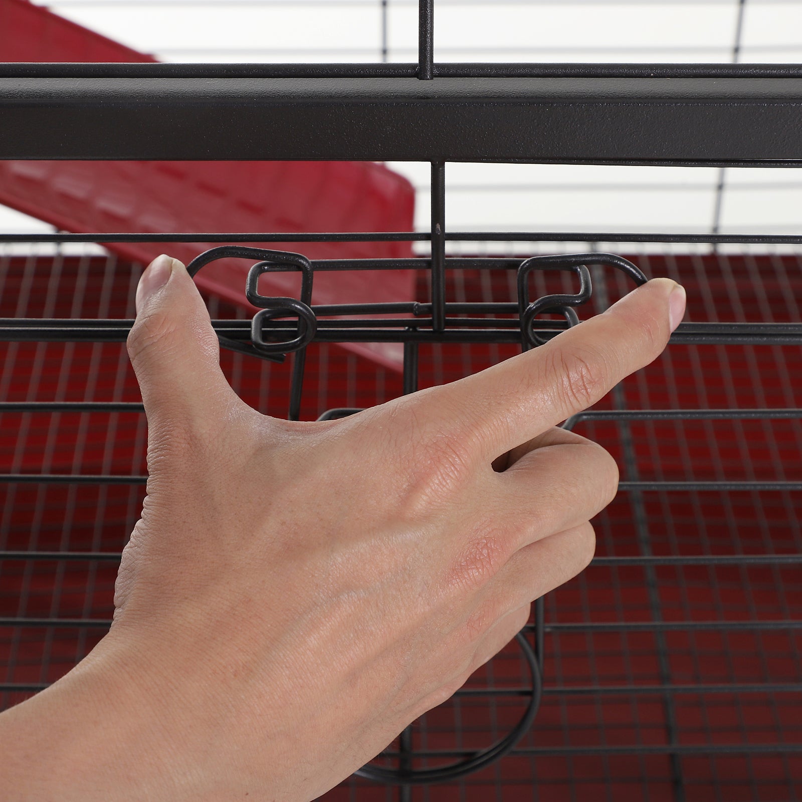 PawHut 42”Metal Wire Small Animal Pet Cage with EasyWheels for Portability & Spacious Multi-Level Design, Red and Black