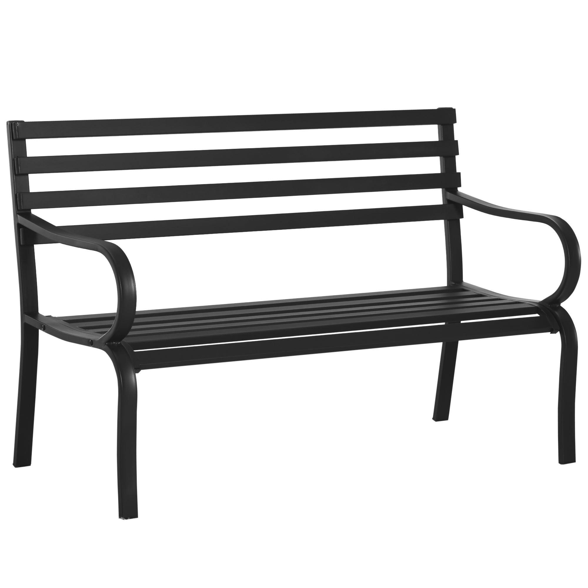 Outsunny 2 Seater Outdoor Bench, Metal Garden Bench with Slatted Backrest and Seat, Patio Loveseat for Yard, Lawn, Porch, Black