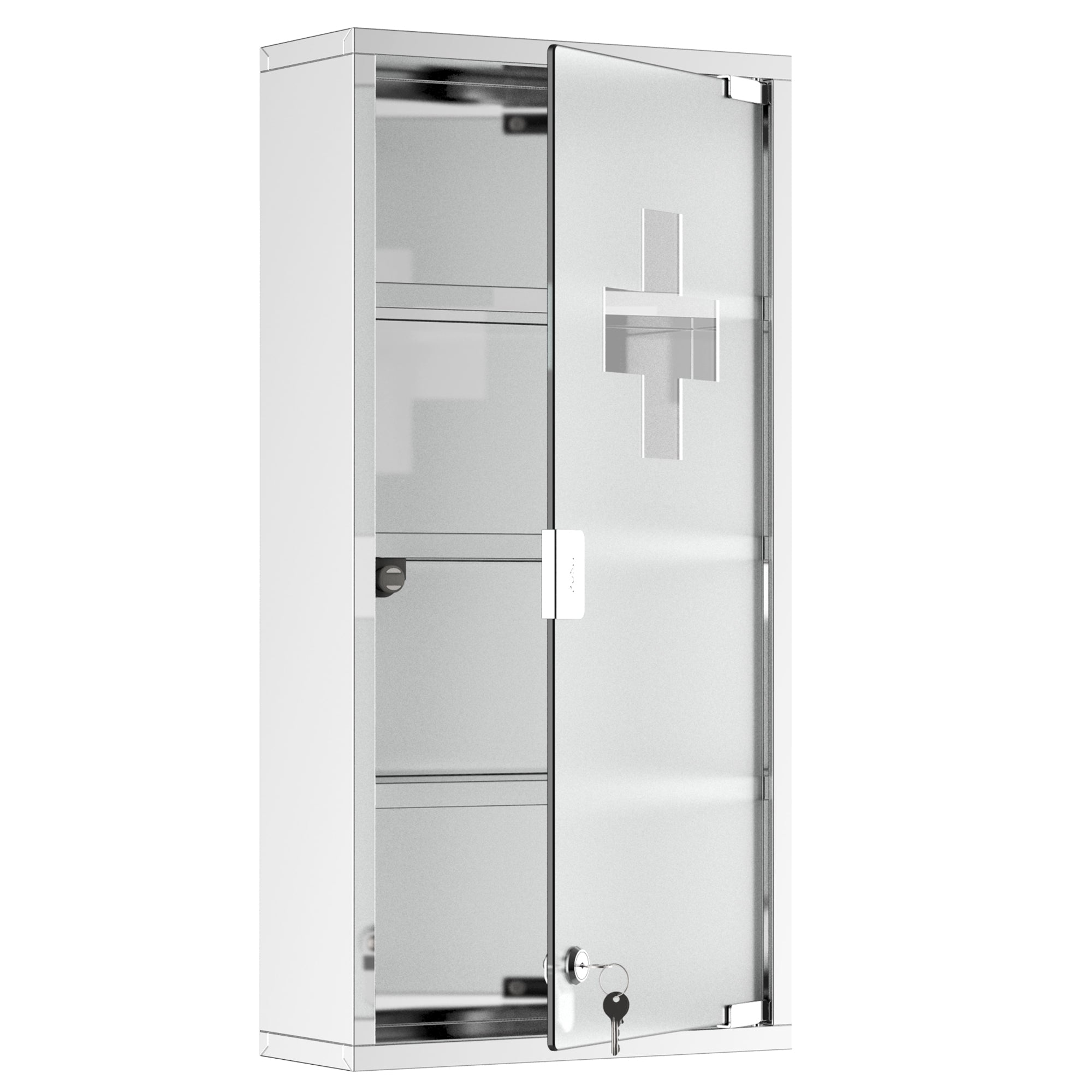 HOMCOM Wall Mount Medicine Cabinet, Bathroom Cabinet with 4 Tier Shelves, Stainless Steel Frame and Glass Door, Lockable with 2 Keys, Silver, 12
