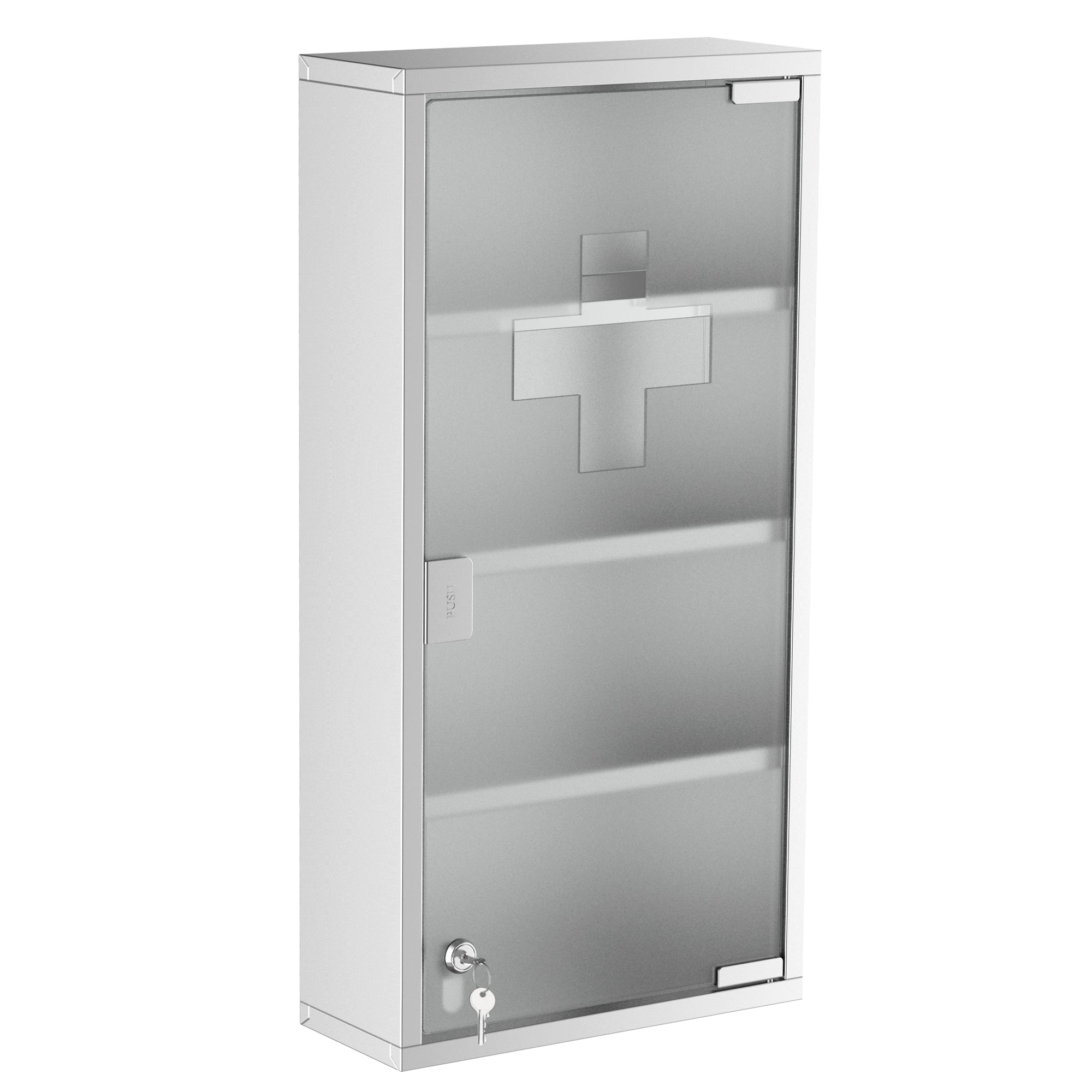 HOMCOM 4 Tier Stainless Steel Wall Mounted Medicine Cabinet Glass Lockable Door Storage Shelves Houseware Bathroom Furniture 60Hx30Wx12D(cm) w/2 Keys