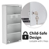 HOMCOM Wall Mount Medicine Cabinet, Bathroom Cabinet with 4 Tier Shelves, Stainless Steel Frame and Glass Door, Lockable with 2 Keys, Silver, 12" x 23.5"
