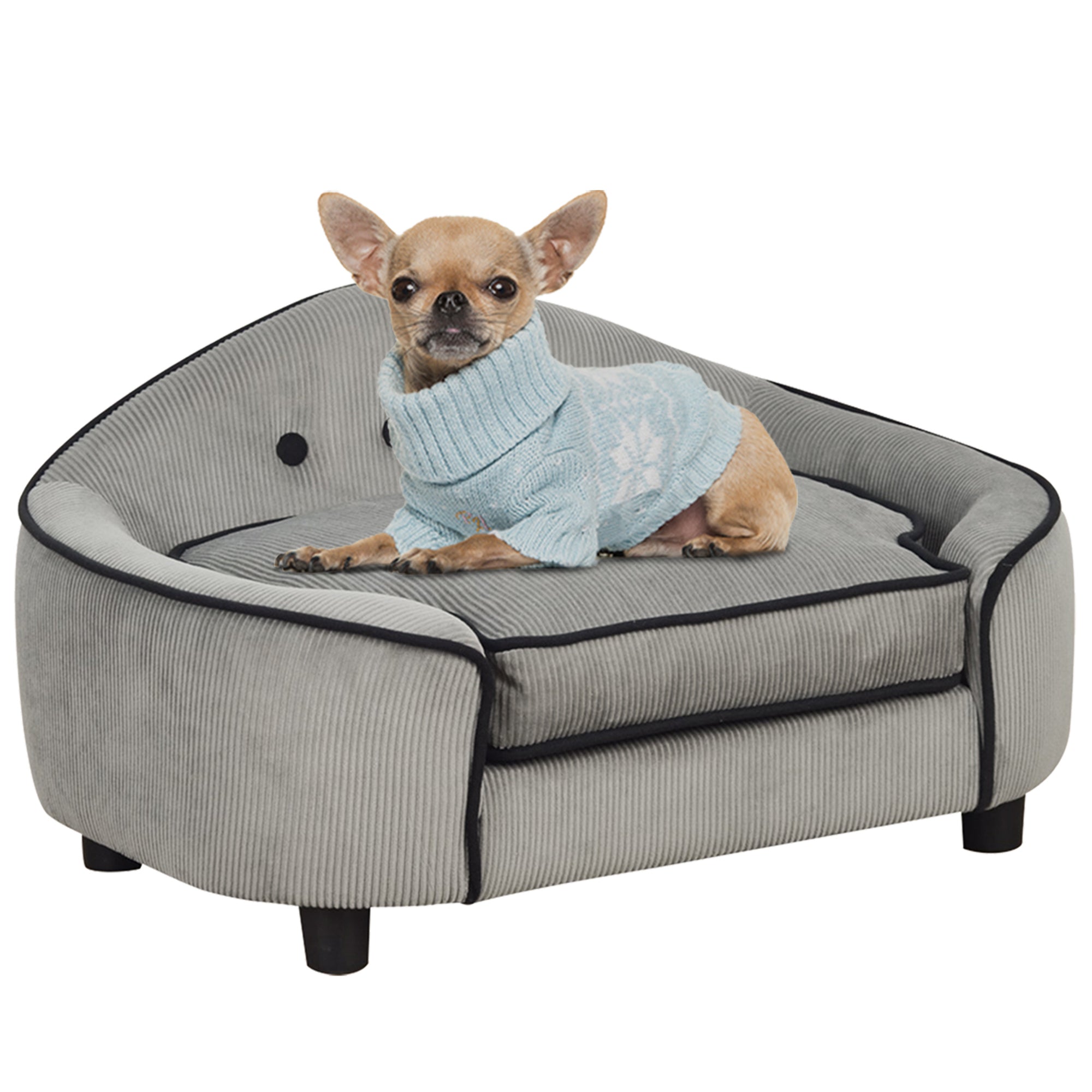 PawHut Dog Sofa for Small Dogs, Pet Chair Bed with Soft Cushion, Cat Couch with Removable Cover, 66.5 x 45 x 35.5cm - Grey