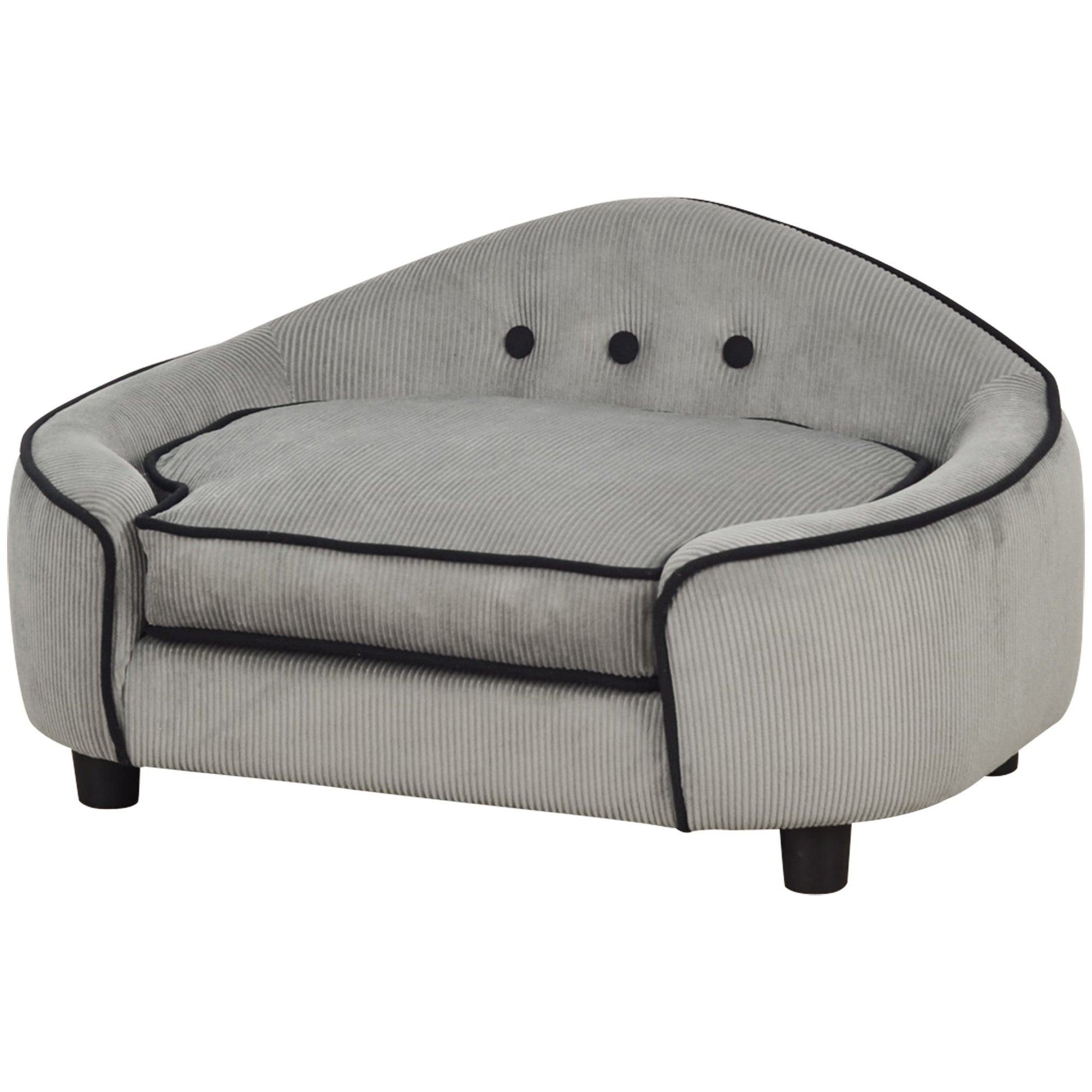 PawHut Dog Sofa for Small Dogs, Pet Chair Bed with Soft Cushion, Cat Couch with Removable Cover, 66.5 x 45 x 35.5cm - Grey