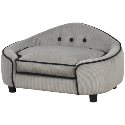 PawHut Dog Sofa for Small Dogs, Pet Chair Bed with Soft Cushion, Cat Couch with Removable Cover, 66.5 x 45 x 35.5cm - Grey