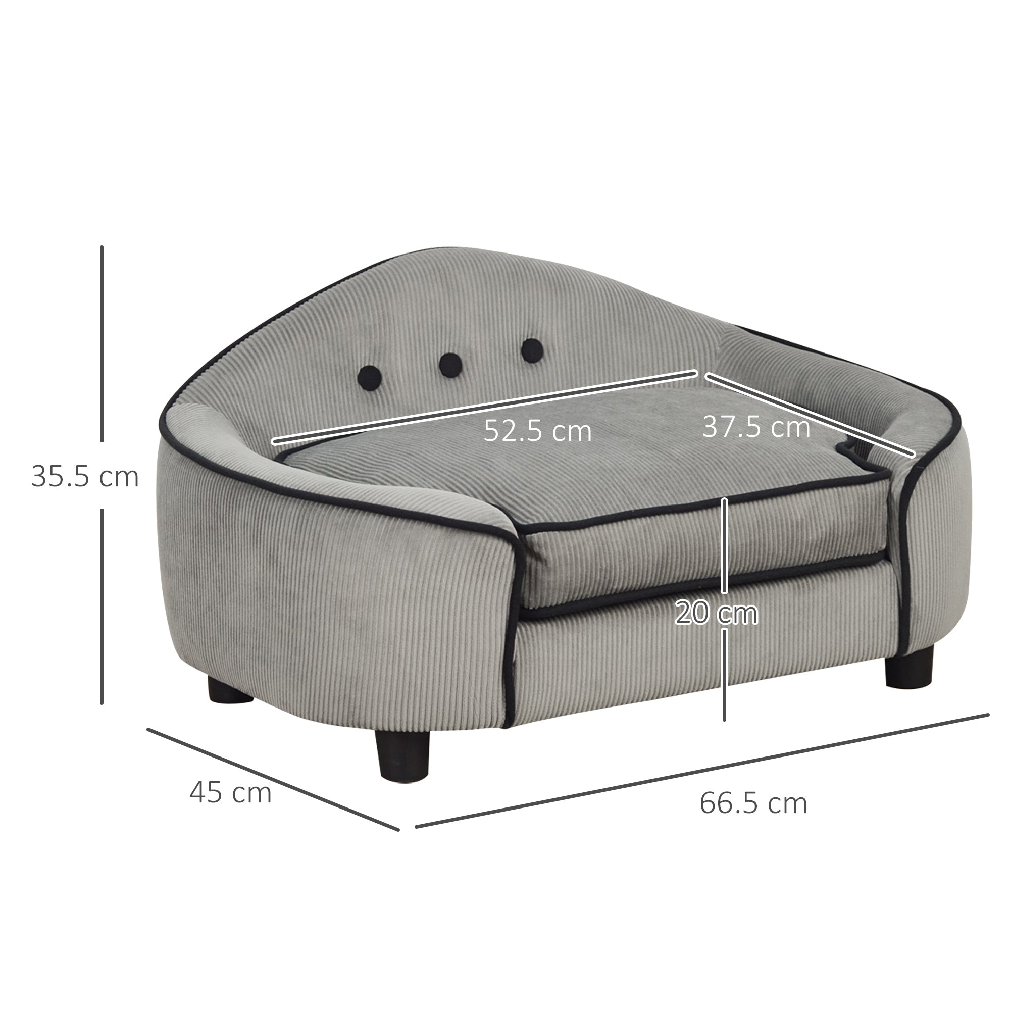 PawHut Dog Sofa for Small Dogs, Pet Chair Bed with Soft Cushion, Cat Couch with Removable Cover, 66.5 x 45 x 35.5cm - Grey