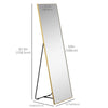 HOMCOM 63"x20" Full Length Mirror, Floor Standing, Wall-Mounted or Leaning Against Wall Tall Mirror with Support Frame, Rectangular Full Body Mirror for Bedroom, Living Room, Gold