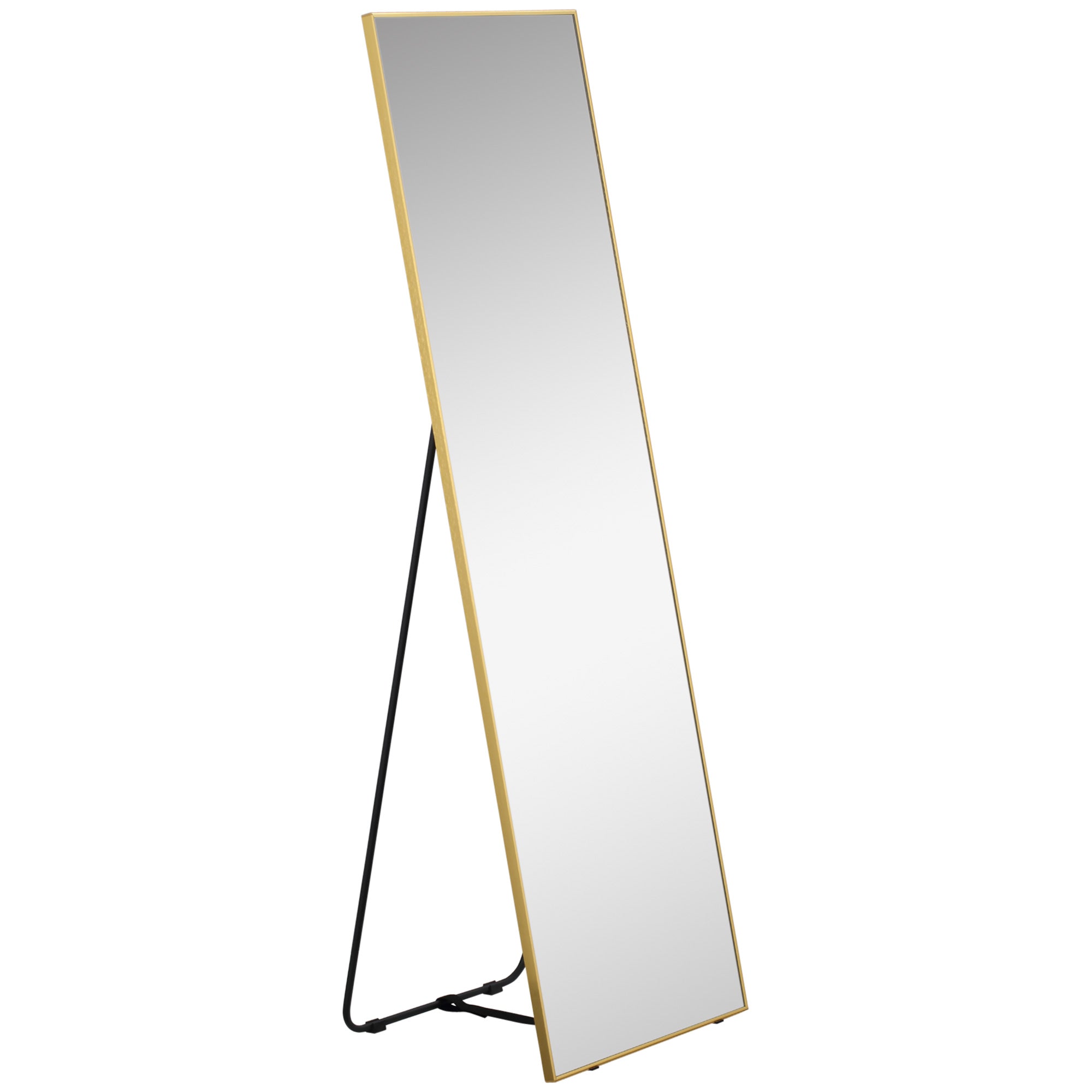 HOMCOM 63"x20" Full Length Mirror, Floor Standing, Wall-Mounted or Leaning Against Wall Tall Mirror with Support Frame, Rectangular Full Body Mirror for Bedroom, Living Room, Gold