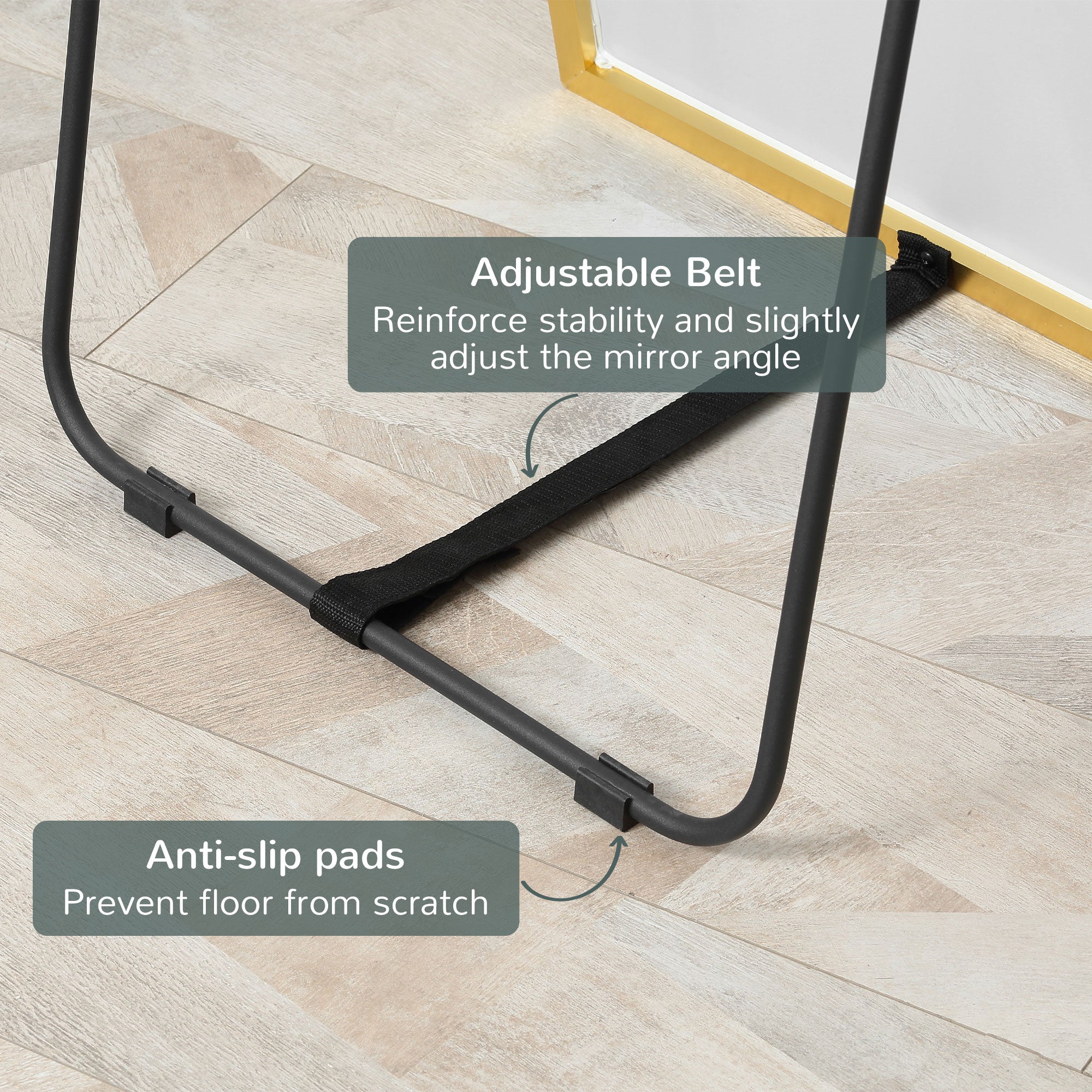 HOMCOM 63"x20" Full Length Mirror, Floor Standing, Wall-Mounted or Leaning Against Wall Tall Mirror with Support Frame, Rectangular Full Body Mirror for Bedroom, Living Room, Gold