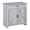 HOMCOM Farmhouse Barn Door Sideboard Accent Buffet Storage Cabinet Coffee Bar for Living Room, Entryway, Grey Grain