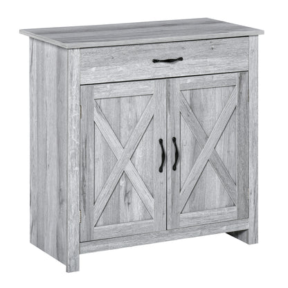 HOMCOM Farmhouse Barn Door Sideboard Accent Buffet Storage Cabinet Coffee Bar for Living Room, Entryway, Grey Grain