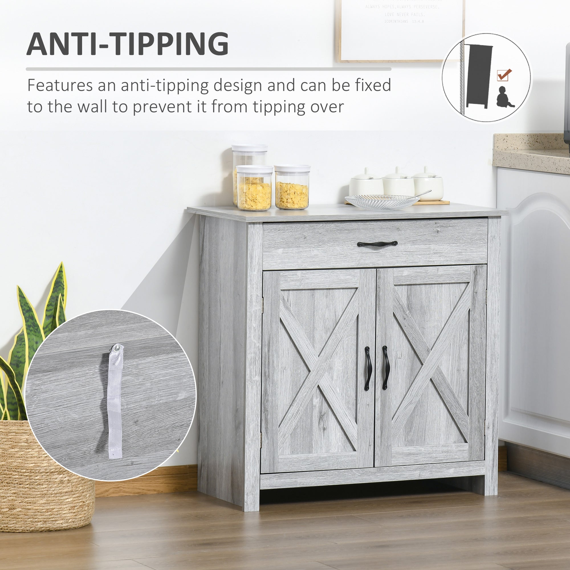 HOMCOM Farmhouse Barn Door Sideboard Storage Cabinet Coffee Bar for LIVING Room â€?Grey Grain