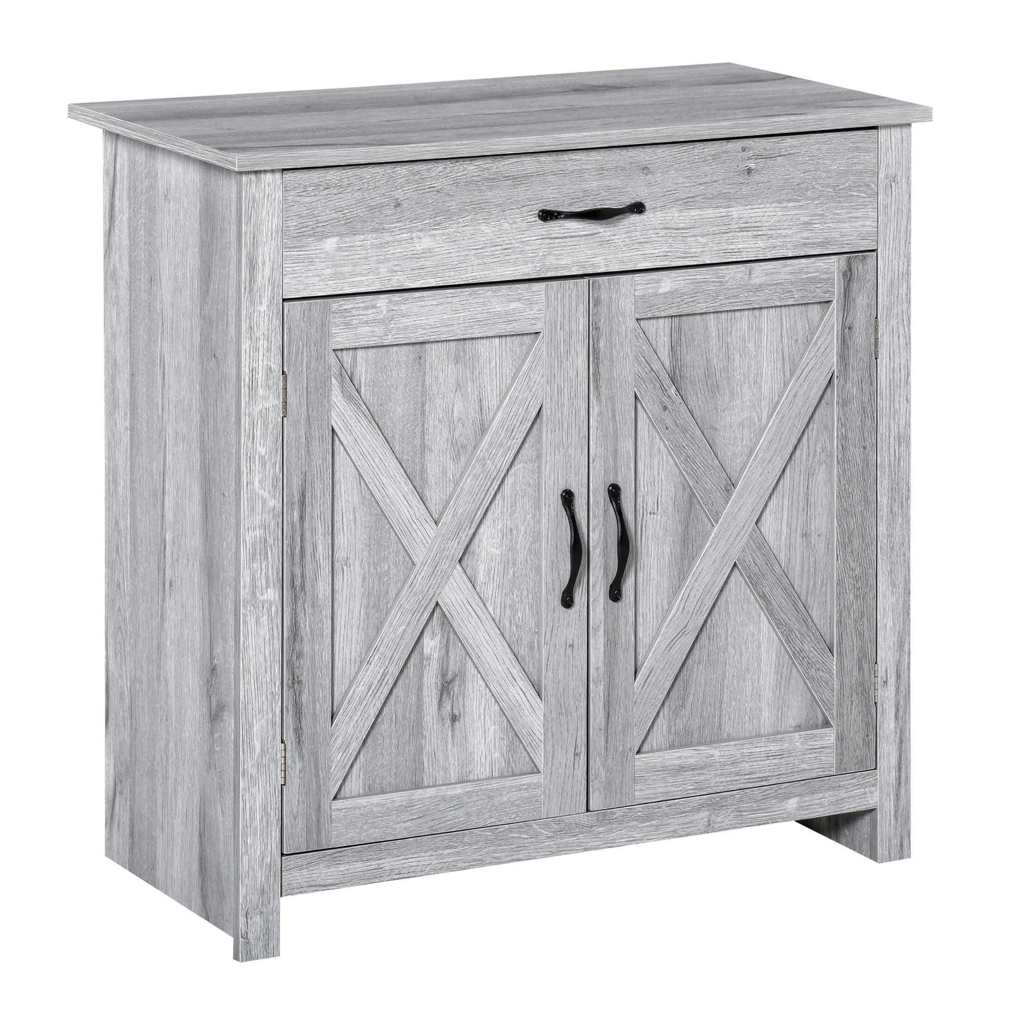 HOMCOM Farmhouse Barn Door Sideboard Accent Buffet Storage Cabinet Coffee Bar for Living Room, Entryway, Grey Grain