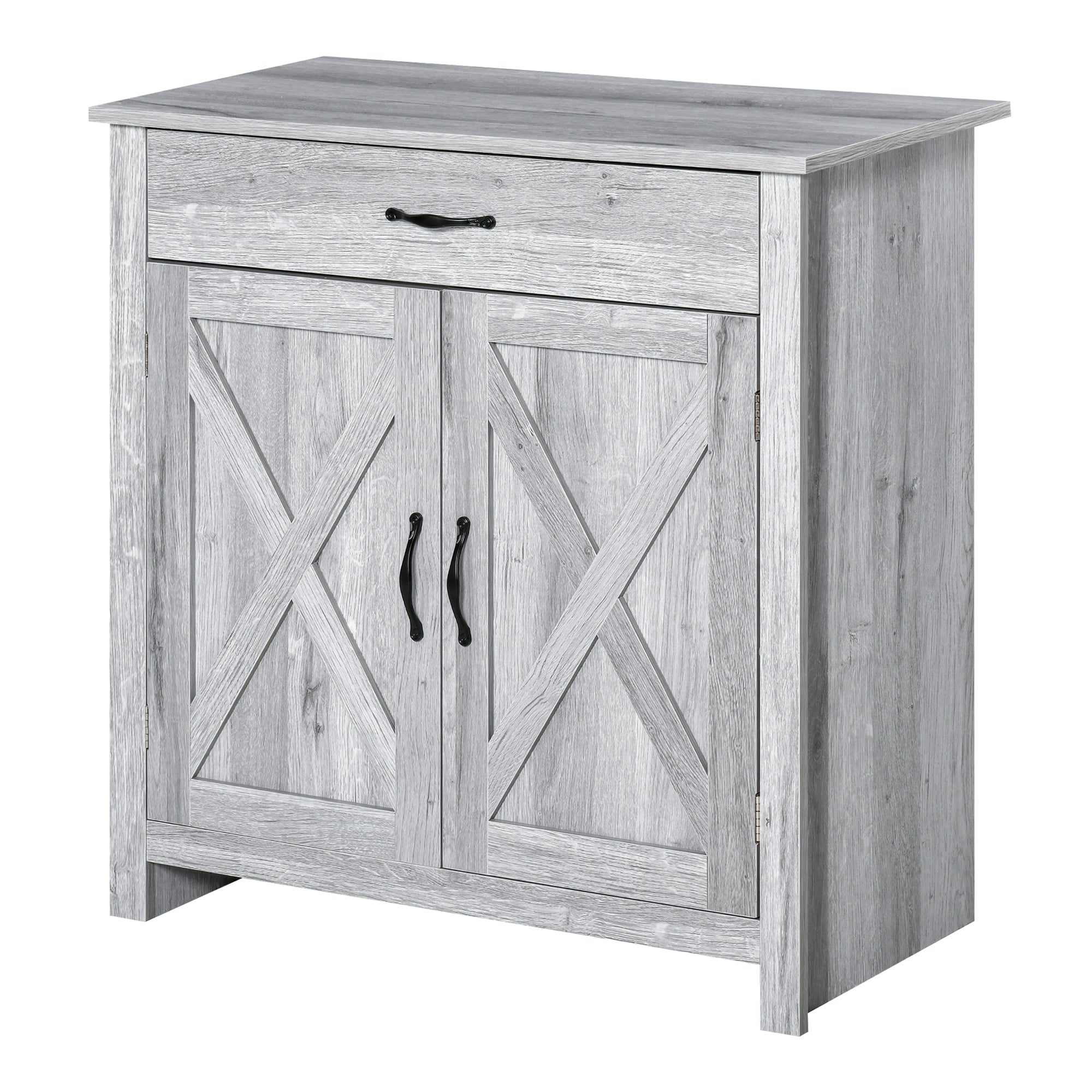 HOMCOM Farmhouse Barn Door Sideboard Accent Buffet Storage Cabinet Coffee Bar for Living Room, Entryway, Grey Grain