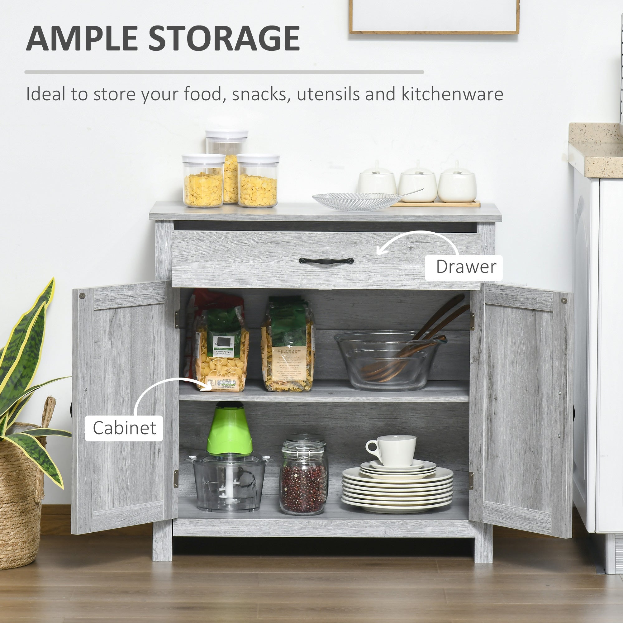 HOMCOM Farmhouse Barn Door Sideboard Accent Buffet Storage Cabinet Coffee Bar for Living Room, Entryway, Grey Grain