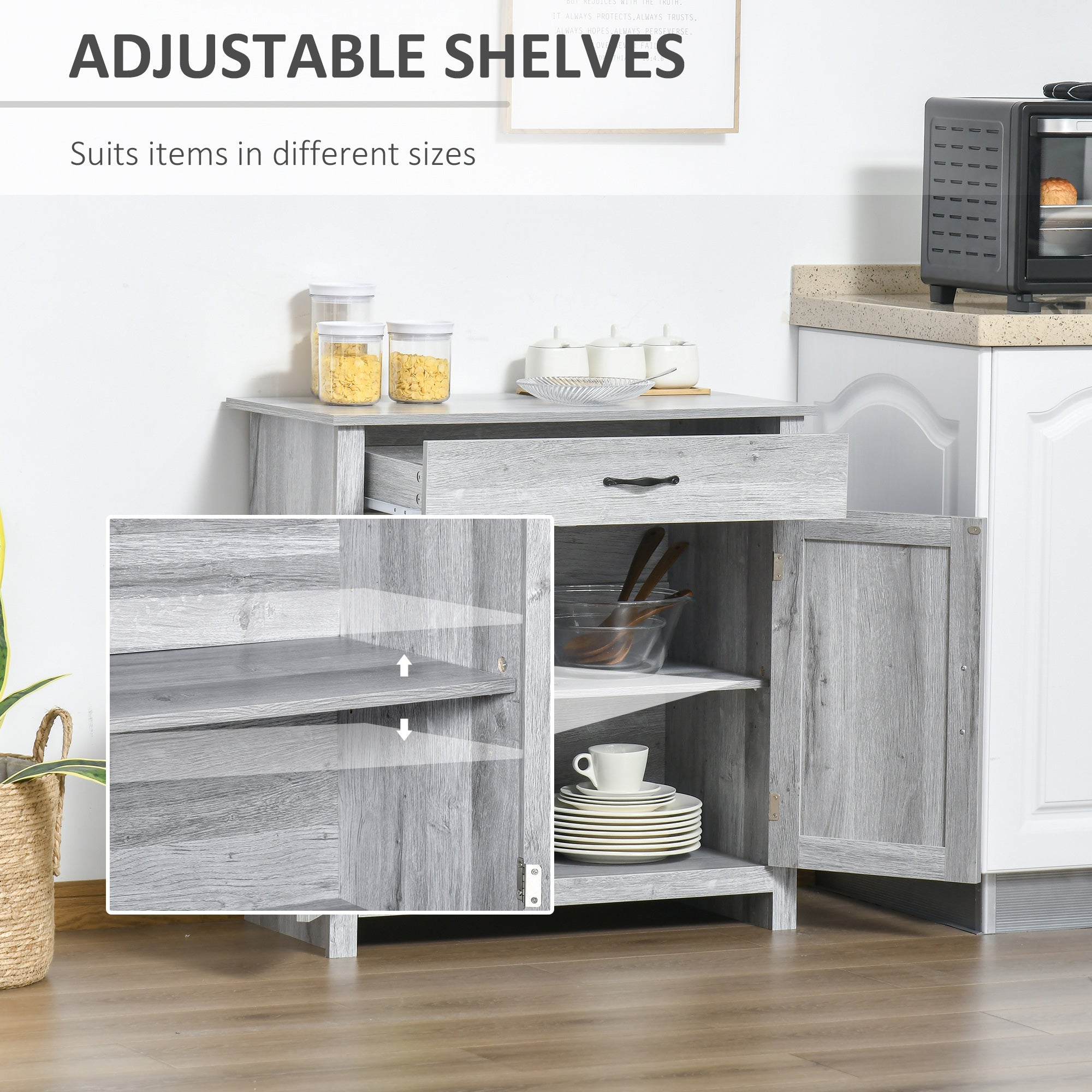 HOMCOM Farmhouse Barn Door Sideboard Storage Cabinet Coffee Bar for LIVING Room â€?Grey Grain