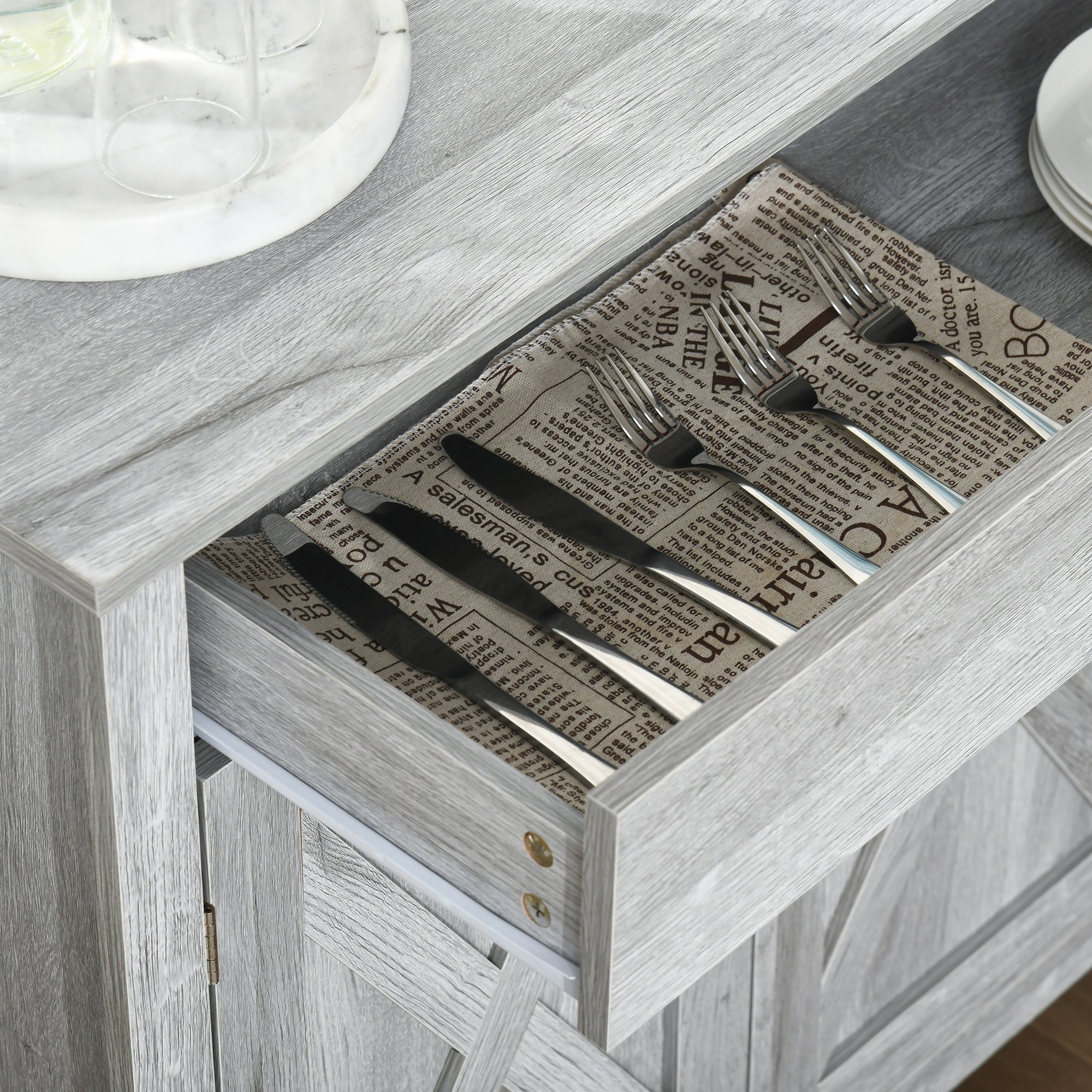 HOMCOM Farmhouse Barn Door Sideboard Storage Cabinet Coffee Bar for LIVING Room â€?Grey Grain