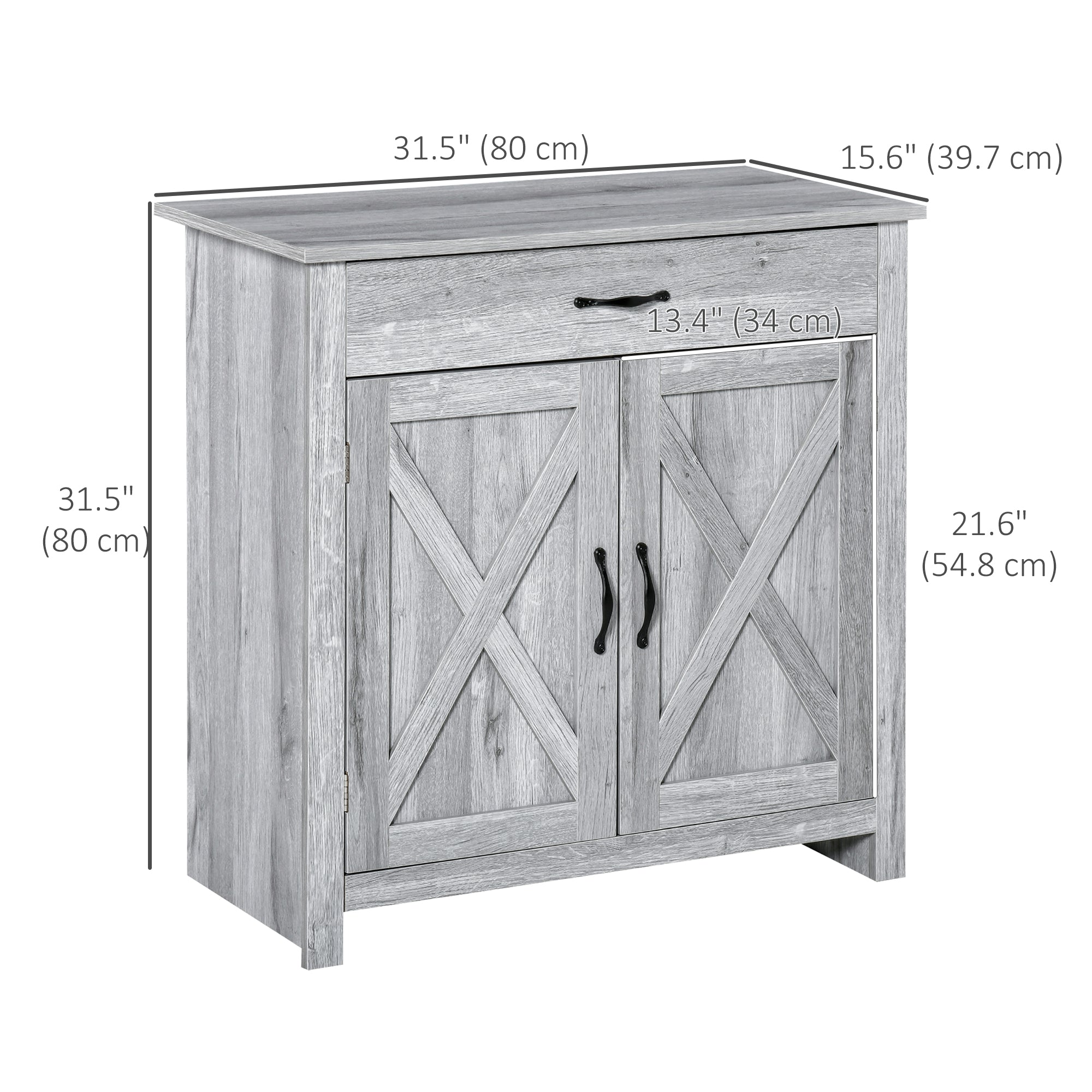 HOMCOM Farmhouse Barn Door Sideboard Accent Buffet Storage Cabinet Coffee Bar for Living Room, Entryway, Grey Grain