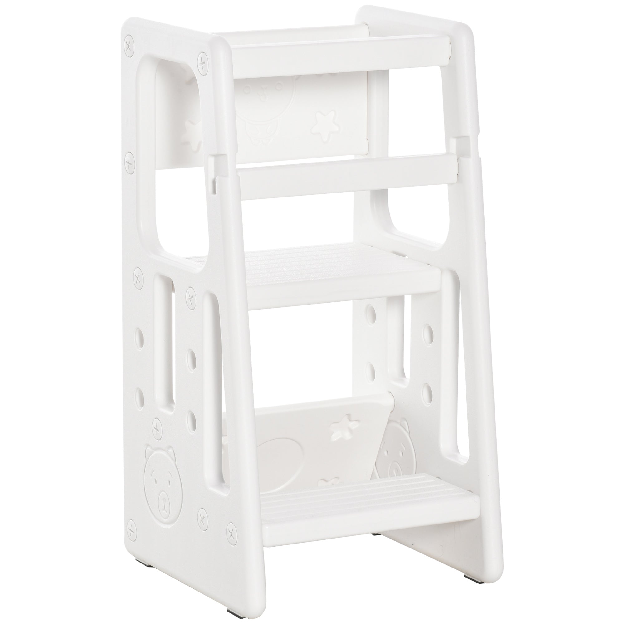 HOMCOM Kids Step Stool, Adjustable Standing Platform, Toddler Kitchen Stool, Standing Tower for Kids, Kitchen Counter with Three Adjustable Heights - White