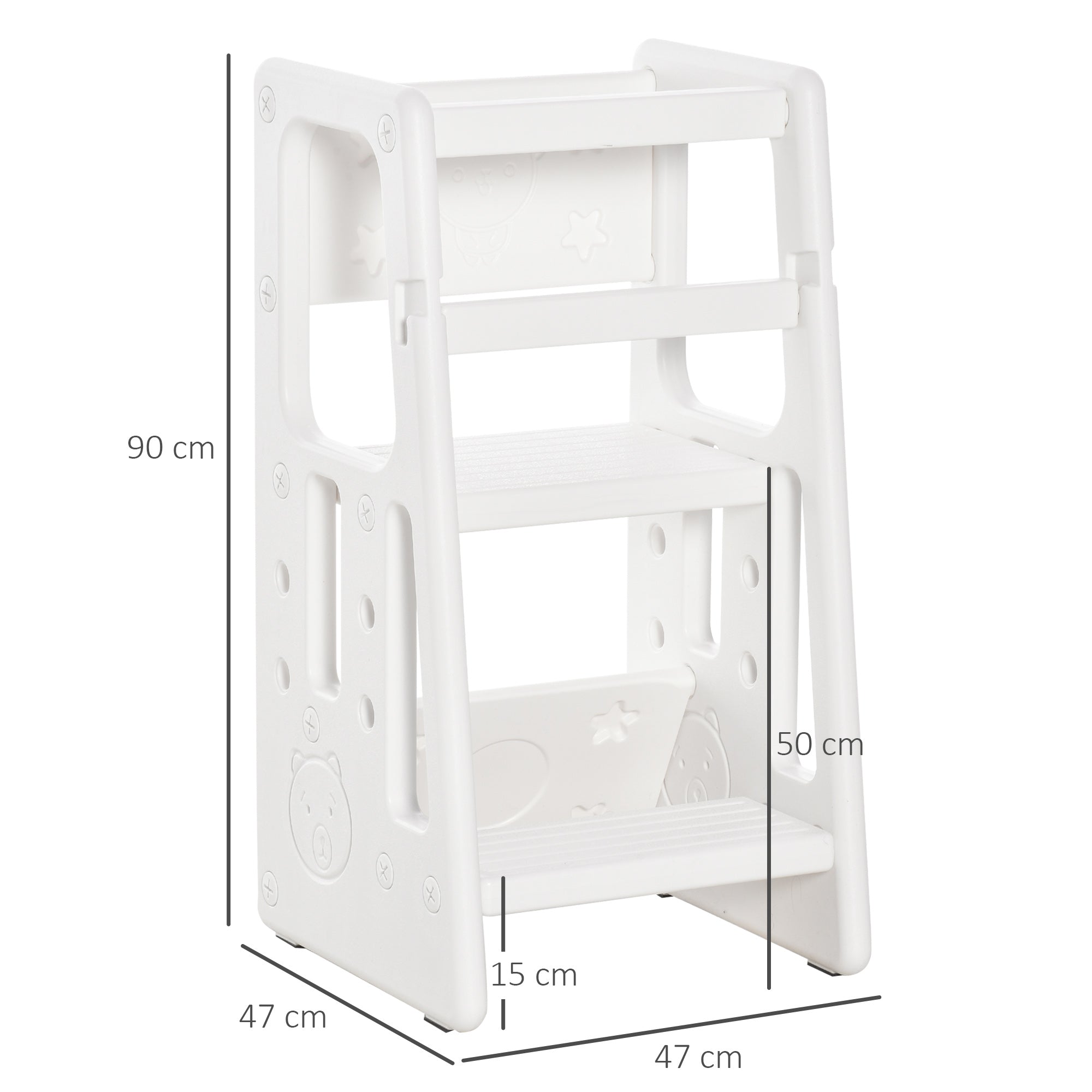 HOMCOM Kids Step Stool, Adjustable Standing Platform, Toddler Kitchen Stool, Standing Tower for Kids, Kitchen Counter with Three Adjustable Heights - White