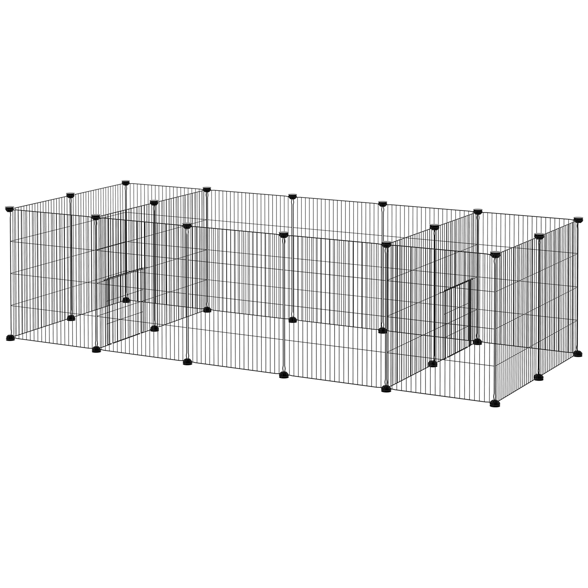 PawHut 18 Panels Small Animal Cage, Pet Playpen with Doors, Guinea Pig Cage, Portable Metal Wire Yard for Hedgehogs Indoor Use, 69" x 28" x 18"