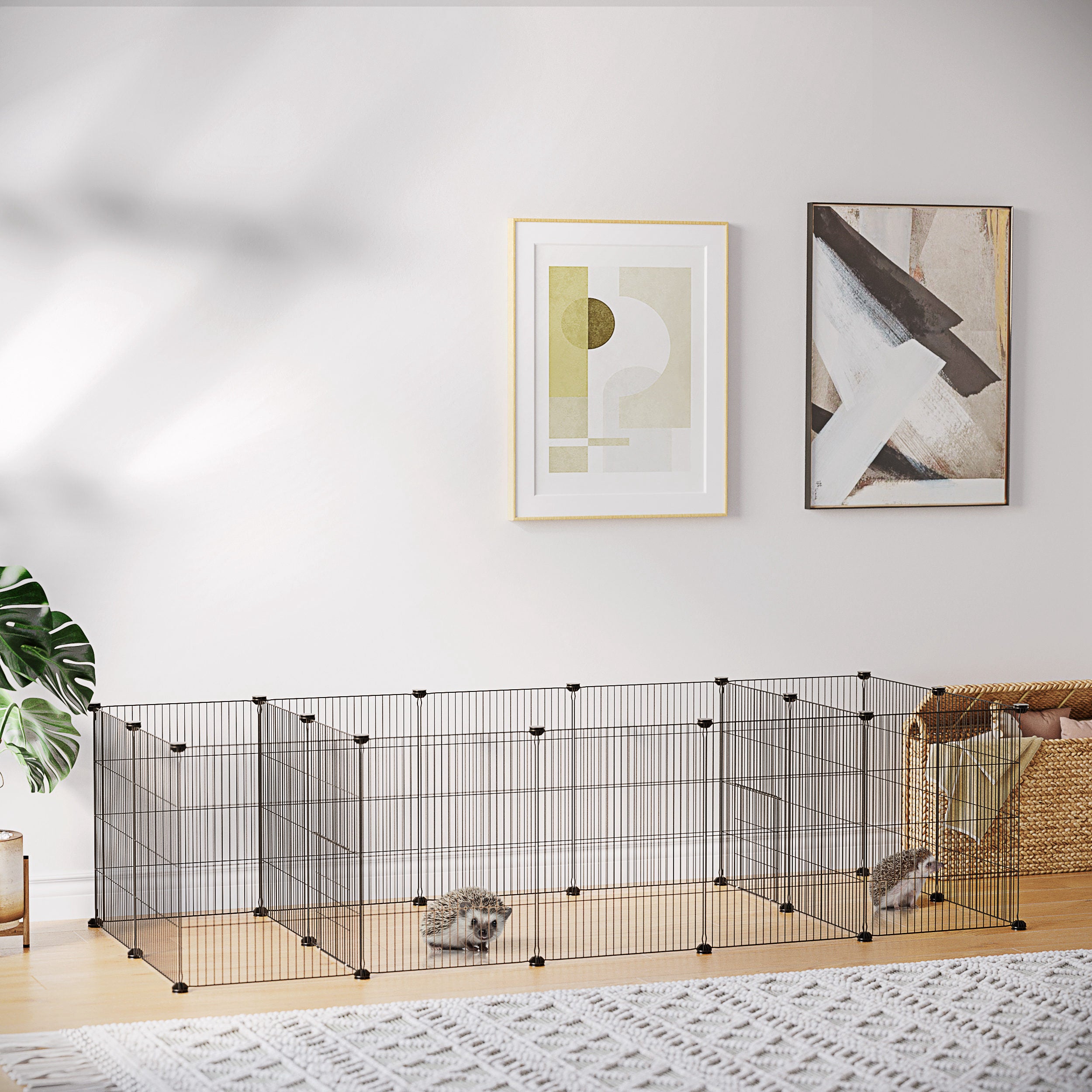 PawHut 18 Panels Small Animal Cage, Pet Playpen with Doors, Guinea Pig Cage, Portable Metal Wire Yard for Hedgehogs Indoor Use, 69" x 28" x 18"