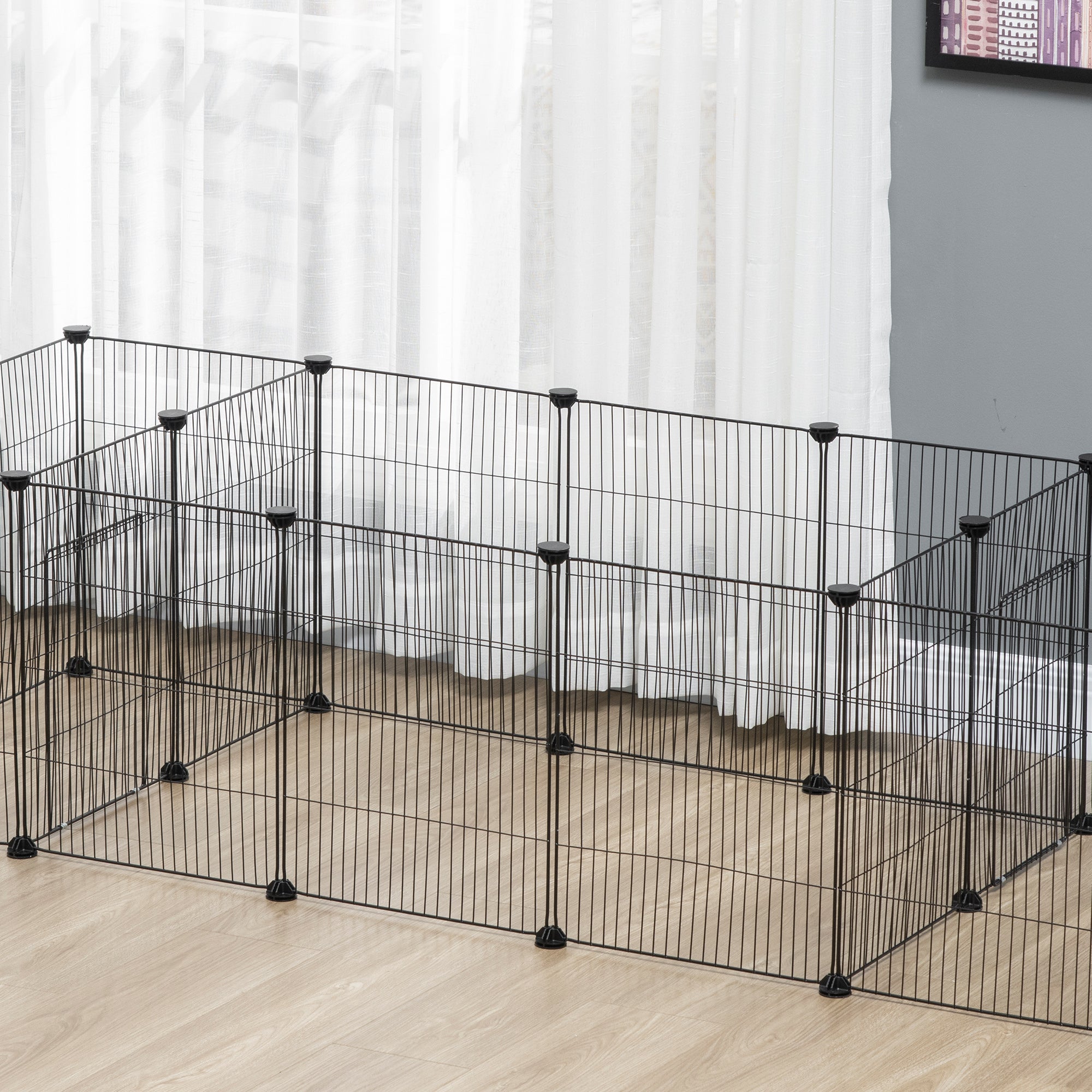 PawHut 18 Panels Small Animal Cage, Pet Playpen with Doors, Guinea Pig Cage, Portable Metal Wire Yard for Hedgehogs Indoor Use, 69" x 28" x 18"