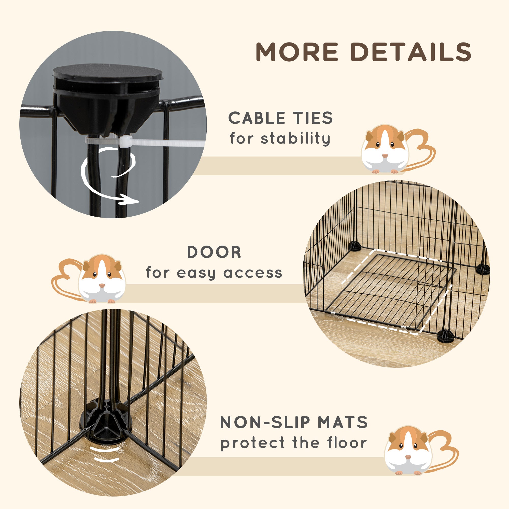 PawHut 18 Panels Small Animal Cage, Pet Playpen with Doors, Guinea Pig Cage, Portable Metal Wire Yard for Hedgehogs Indoor Use, 69" x 28" x 18"