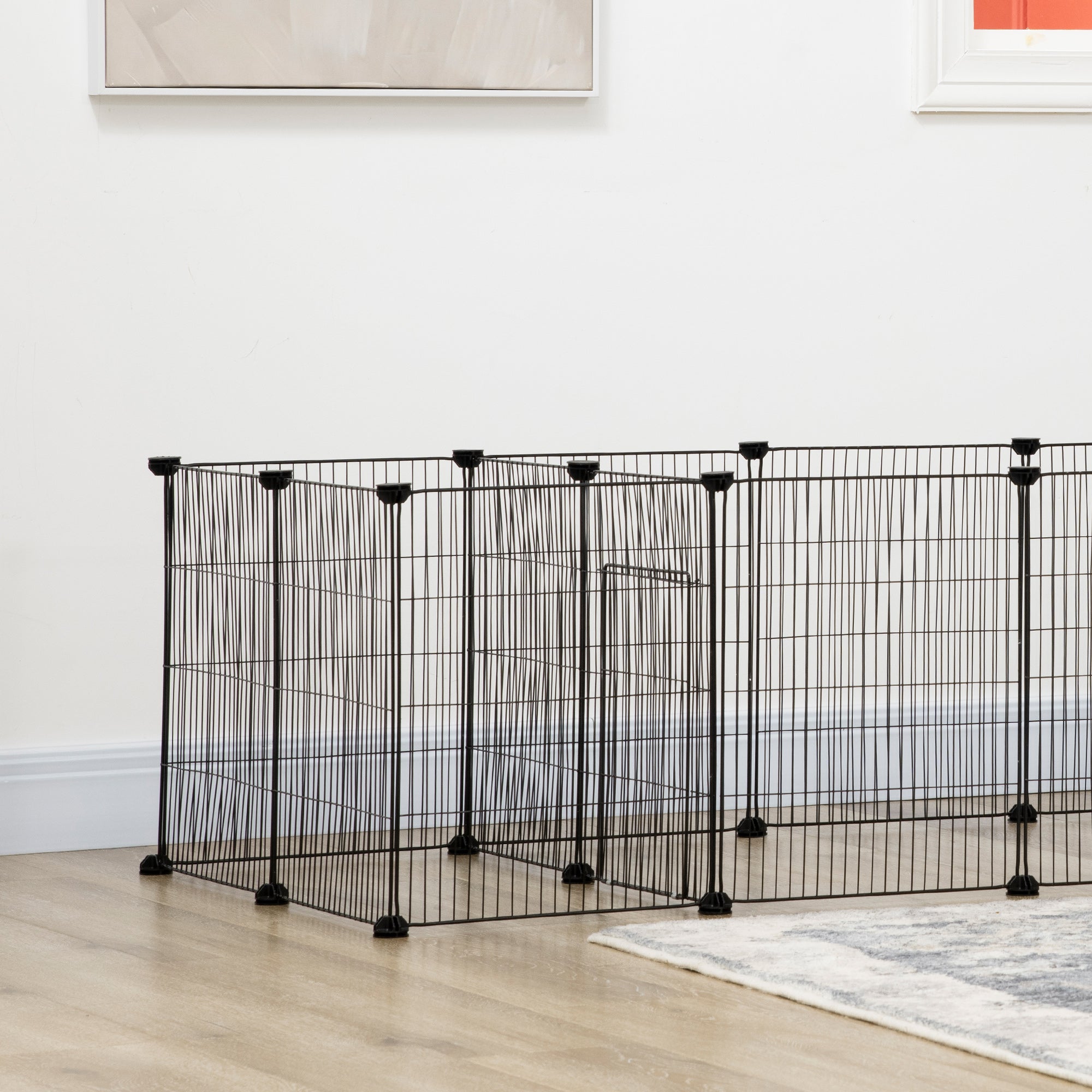 PawHut 18 Panels Small Animal Cage, Pet Playpen with Doors, Guinea Pig Cage, Portable Metal Wire Yard for Hedgehogs Indoor Use, 69" x 28" x 18"