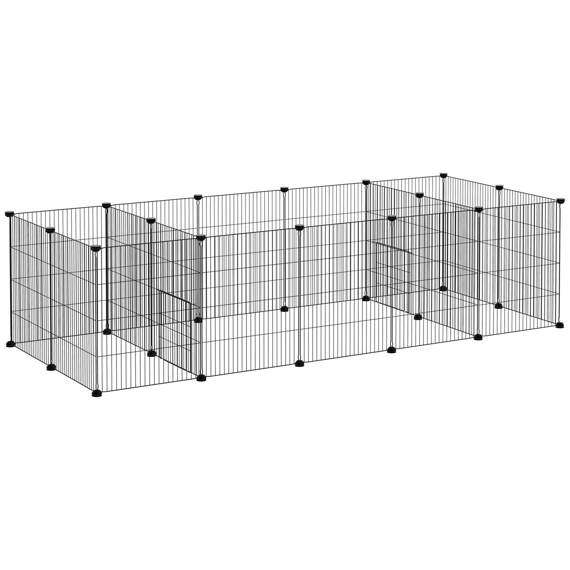 PawHut 18 Panels Small Animal Cage, Pet Playpen with Doors, Guinea Pig Cage, Portable Metal Wire Yard for Hedgehogs Indoor Use, 69" x 28" x 18"