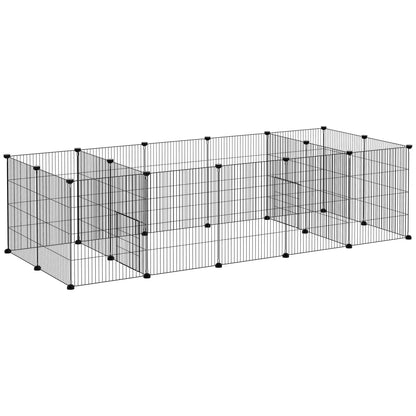 PawHut 18 Panels Small Animal Cage, Pet Playpen with Doors, Guinea Pig Cage, Portable Metal Wire Yard for Hedgehogs Indoor Use, 69" x 28" x 18"