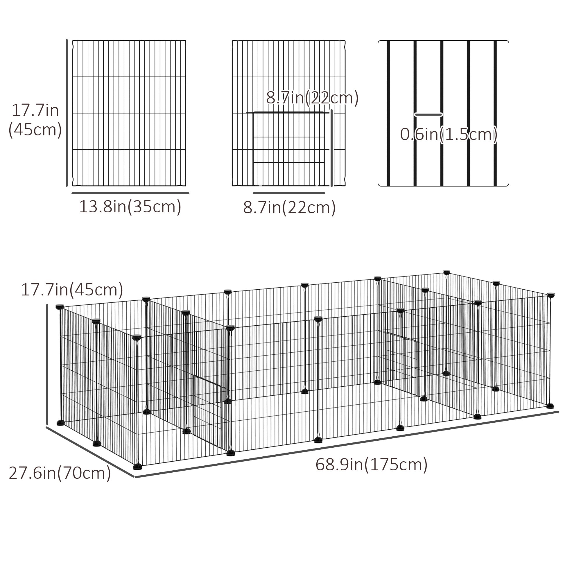 PawHut 18 Panels Small Animal Cage, Pet Playpen with Doors, Guinea Pig Cage, Portable Metal Wire Yard for Hedgehogs Indoor Use, 69" x 28" x 18"