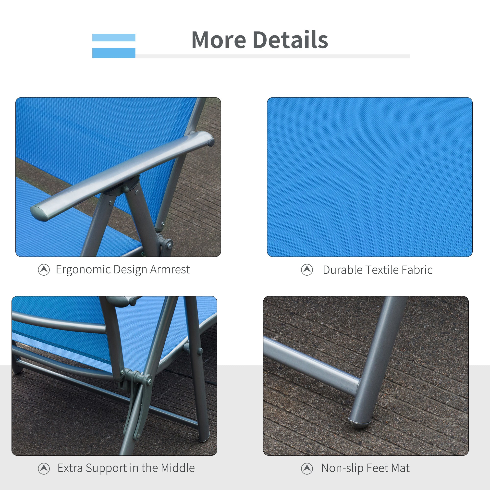 Outsunny Heavy-duty Adjustable Folding Reclining Chair Outdoor Sun Lounger Patio Chaise Lounge Garden Beach Gravity Lounge with Pillow, 7 Adjustable Backrest Positions, Blue