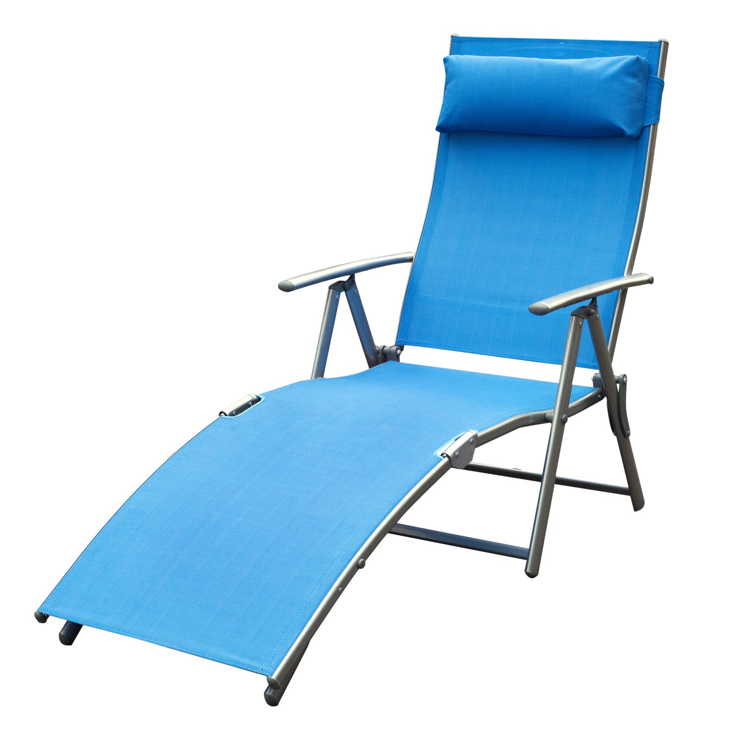 Outsunny Heavy-duty Adjustable Folding Reclining Chair Outdoor Sun Lounger Patio Chaise Lounge Garden Beach Gravity Lounge with Pillow, 7 Adjustable Backrest Positions, Blue