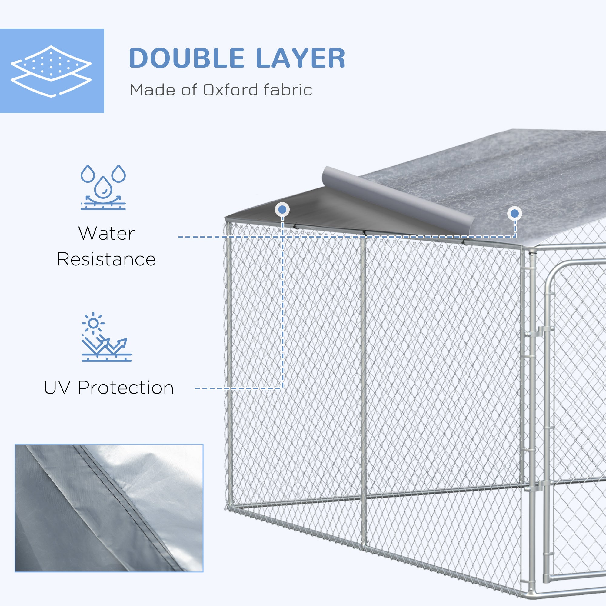 PawHut 13' x 13' x 7.5' Dog Kennel, Outdoor Dog Run with Waterproof, UV Resistant Roof, Lockable Door for Large-Sized Dogs, Silver