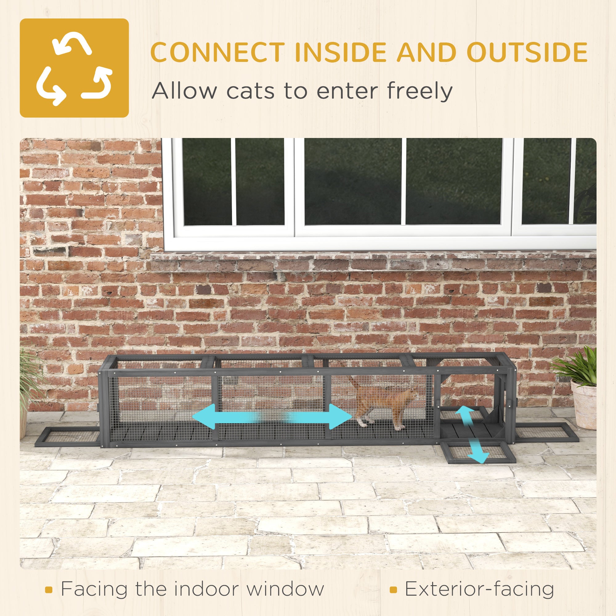 PawHut 79" Long Cat Tunnel, Cat shelter L- Shape with Extendable Design, Cat Enclosure for Indoor/Outdoor Use with Weather Protection, Removable Door, Lead Grey