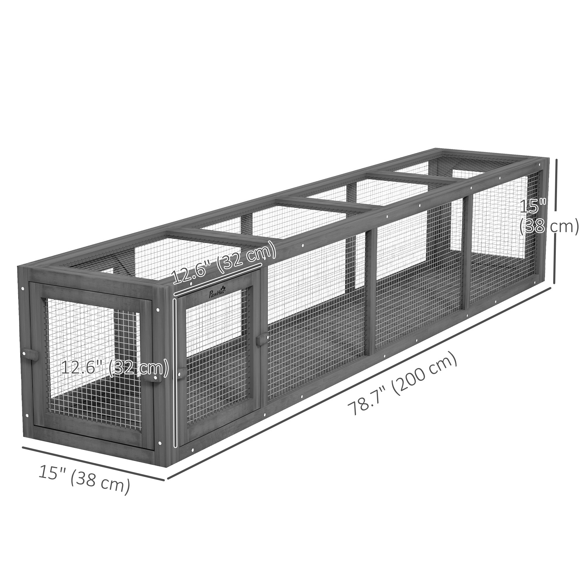 PawHut 79" Long Cat Tunnel, Cat shelter L- Shape with Extendable Design, Cat Enclosure for Indoor/Outdoor Use with Weather Protection, Removable Door, Lead Grey