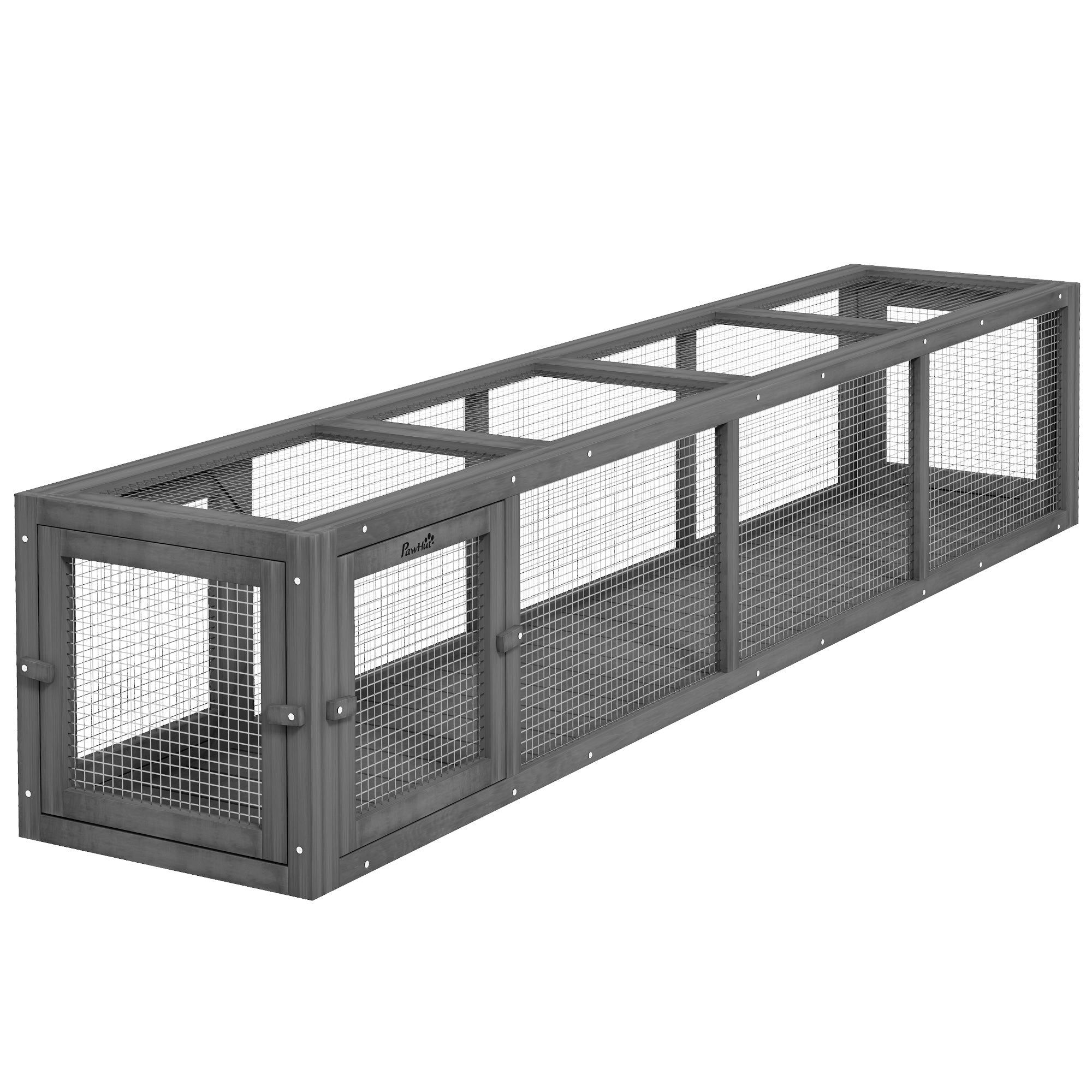 PawHut 79" Long Cat Tunnel, Cat shelter L- Shape with Extendable Design, Cat Enclosure for Indoor/Outdoor Use with Weather Protection, Removable Door, Lead Grey
